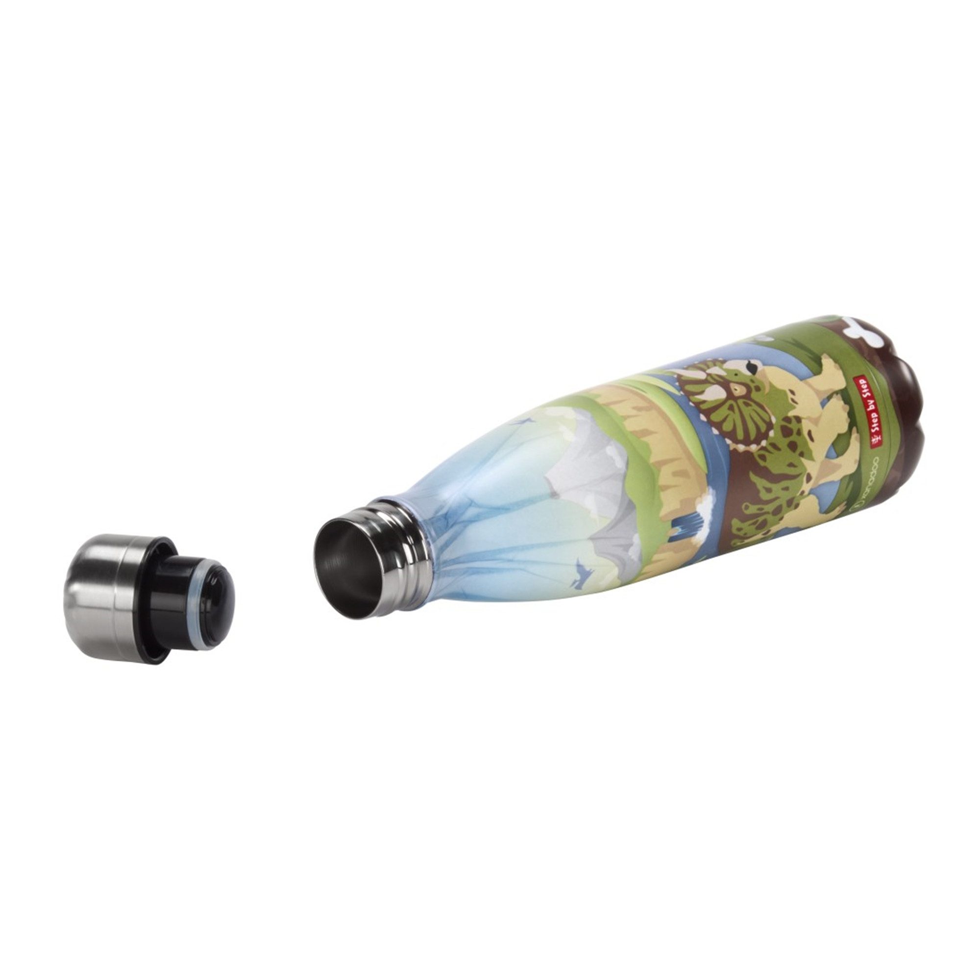 Step by Step Schulranzen Edelstahl Trinkflasche 0,5 l Dino Tres (1 Stück), Isolier-Flasche, BPA-frei, für kalte und warme Getränke