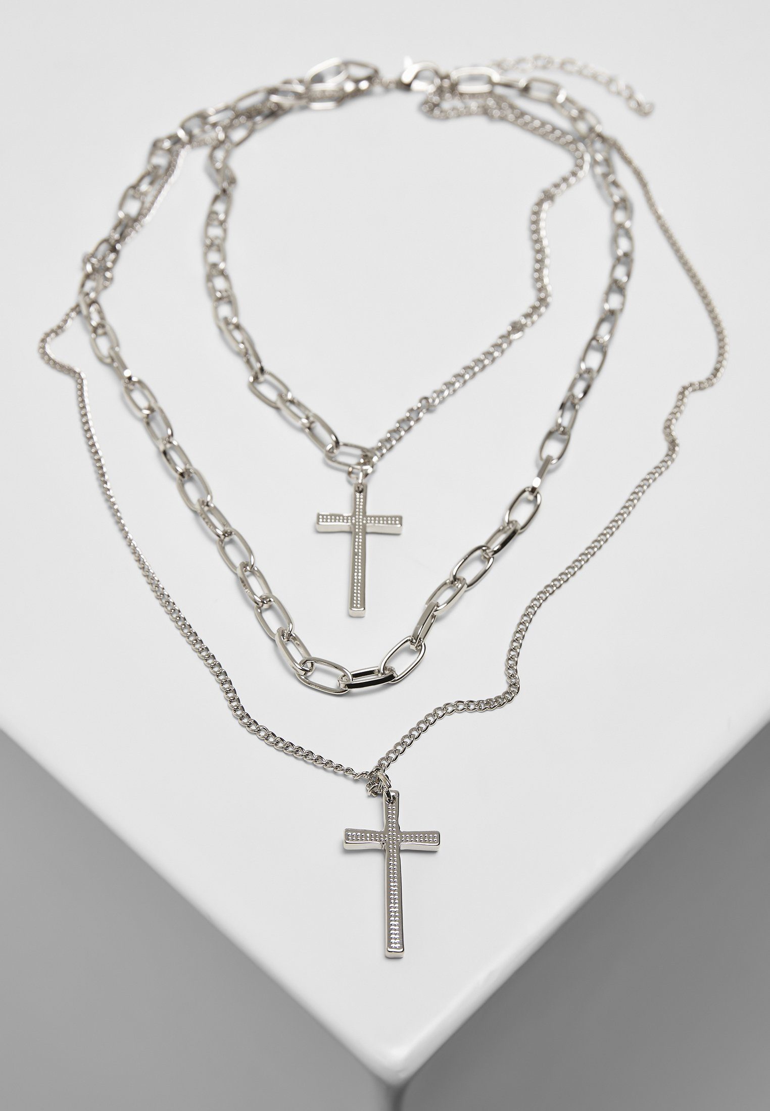 URBAN CLASSICS Edelstahlkette Accessoires Layering Cross Necklace silver