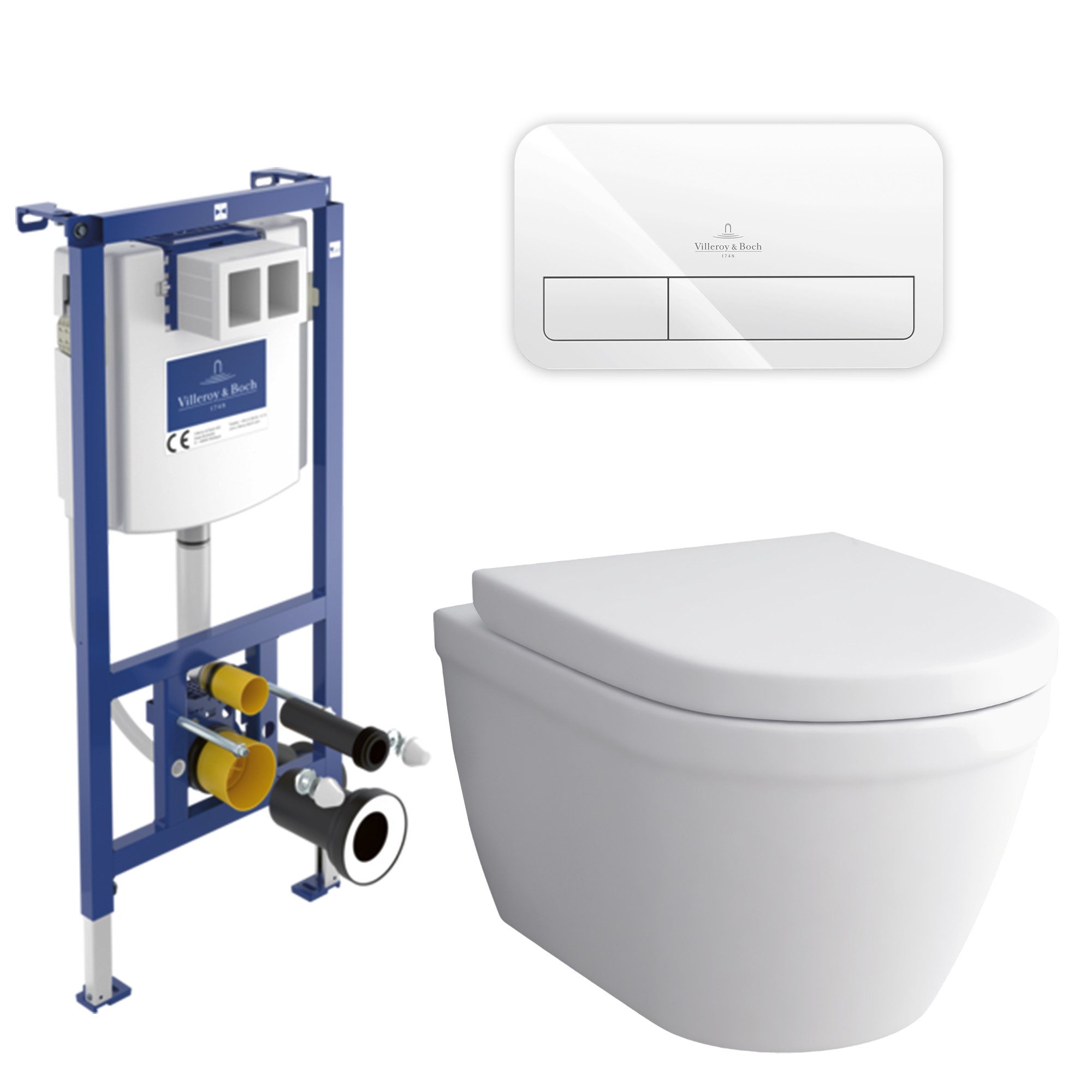 Alpenberger Vorwandelement WC mit Bidet Funktion + Villeroy & Boch Spülkasten und Betätigungsplatte, Wand WC Spülrandlos, Toilette Komplett Set, Taharet WC mit WC Sitz