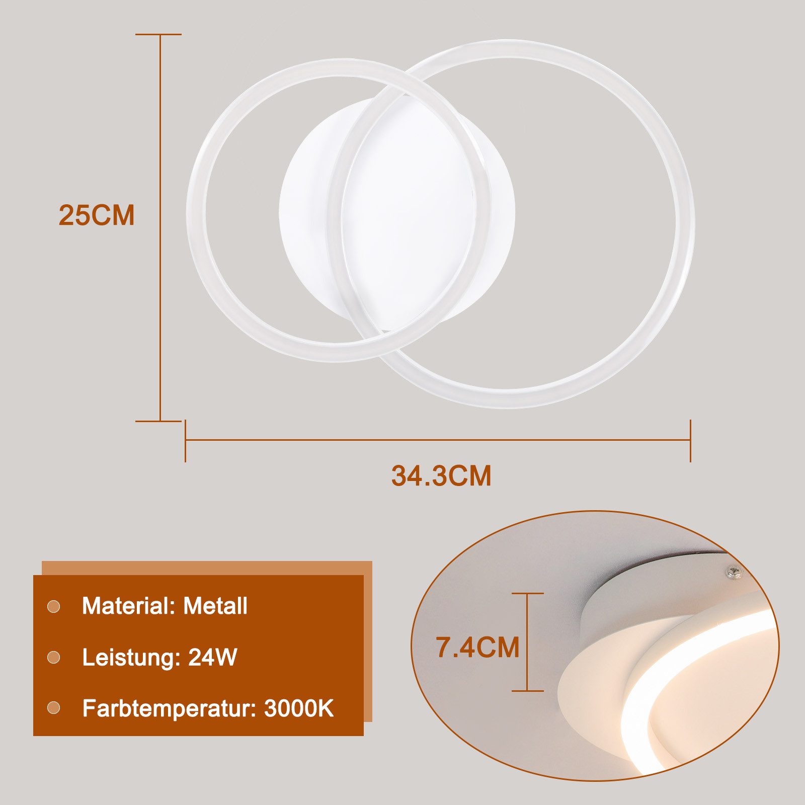 ZMH LED Deckenleuchte Wohnzimmer 2 Ringe Modern Runde Deckenlampe 24W 3000K günstig online kaufen