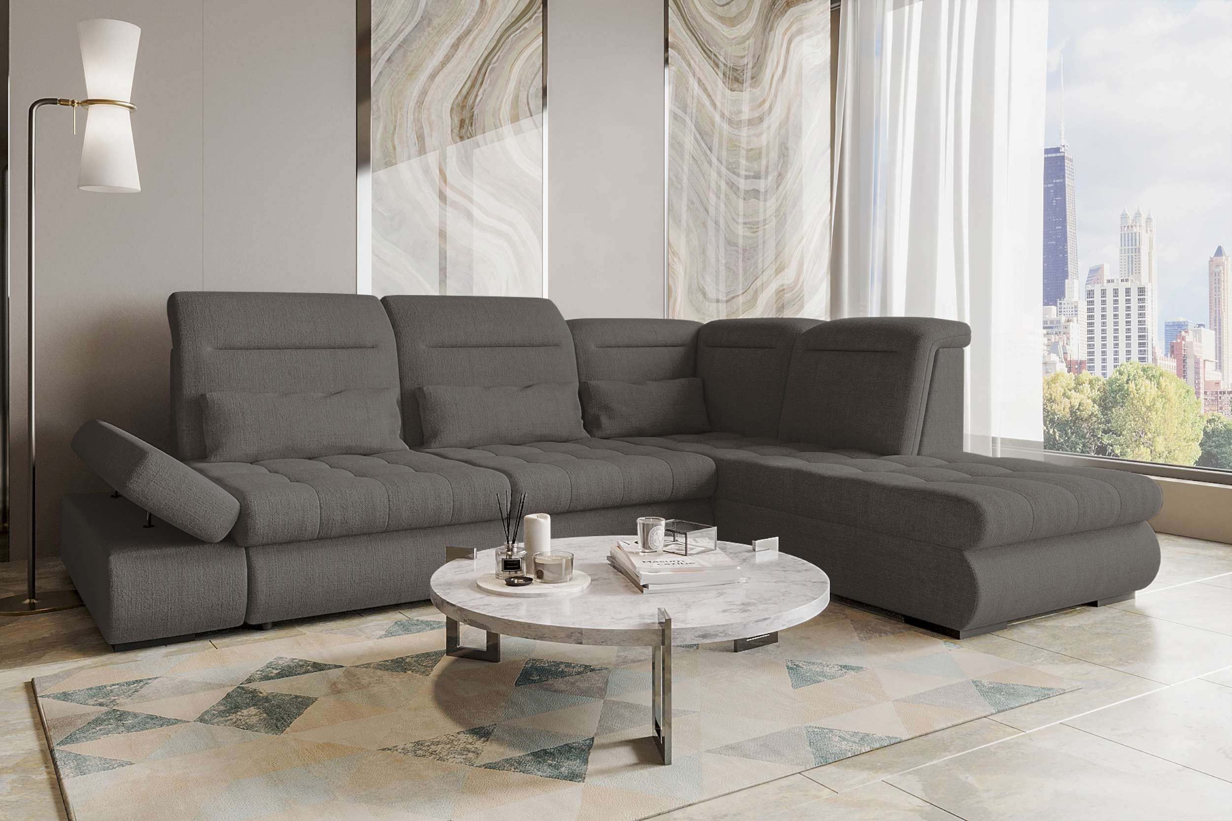 99rooms Ecksofa Toscana, Sofa L-Form, Eckcouch, Bettfunktion, Rundumbezug aus gepolstertem Velours VOGUE