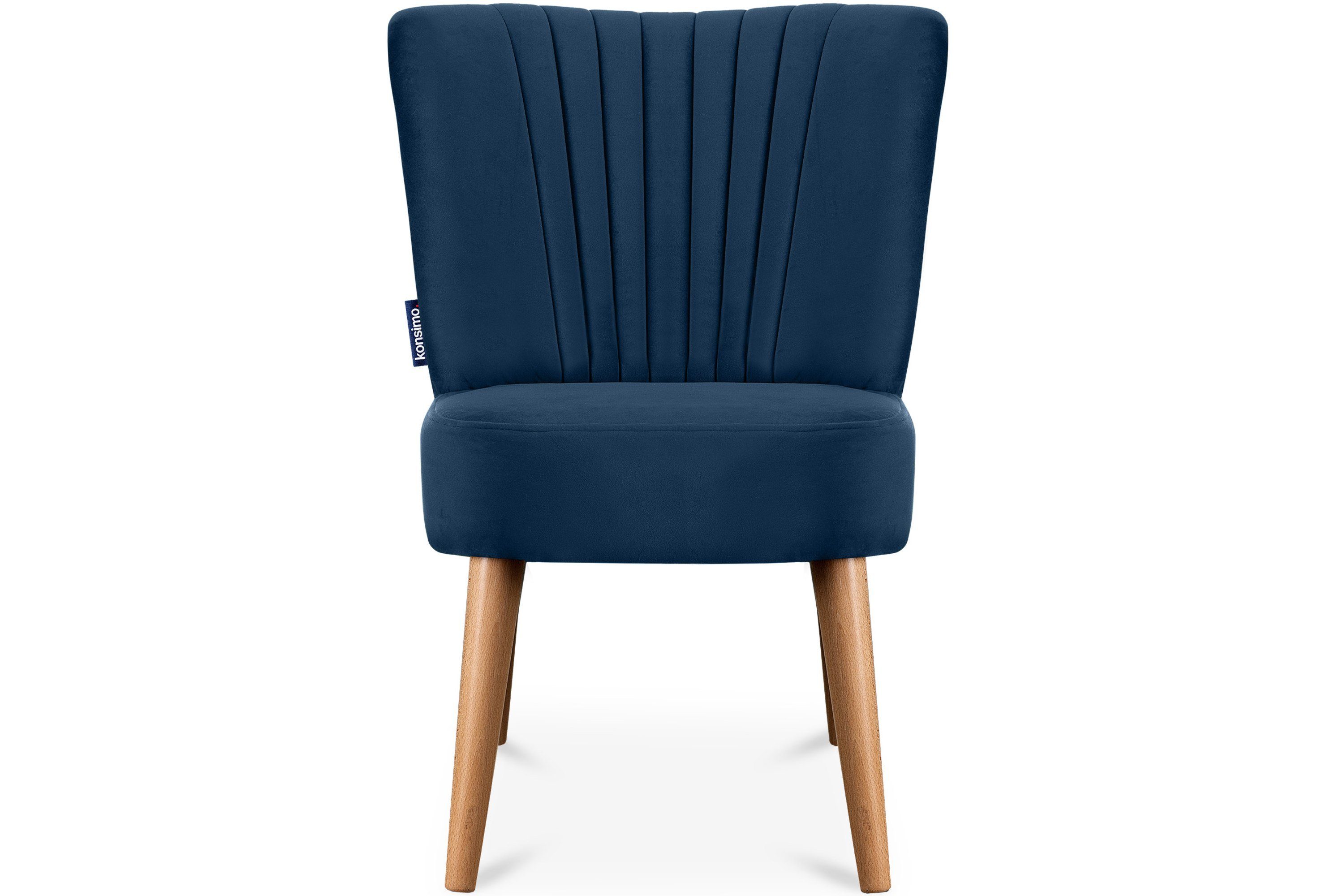 Konsimo Cocktailsessel DUCO Sessel der | dunkelblau gebeizter an Eiche aus Beinen Ziernaht hohen (1-St), Rückenlehne, auf dunkelblau/Eiche Buchenholz