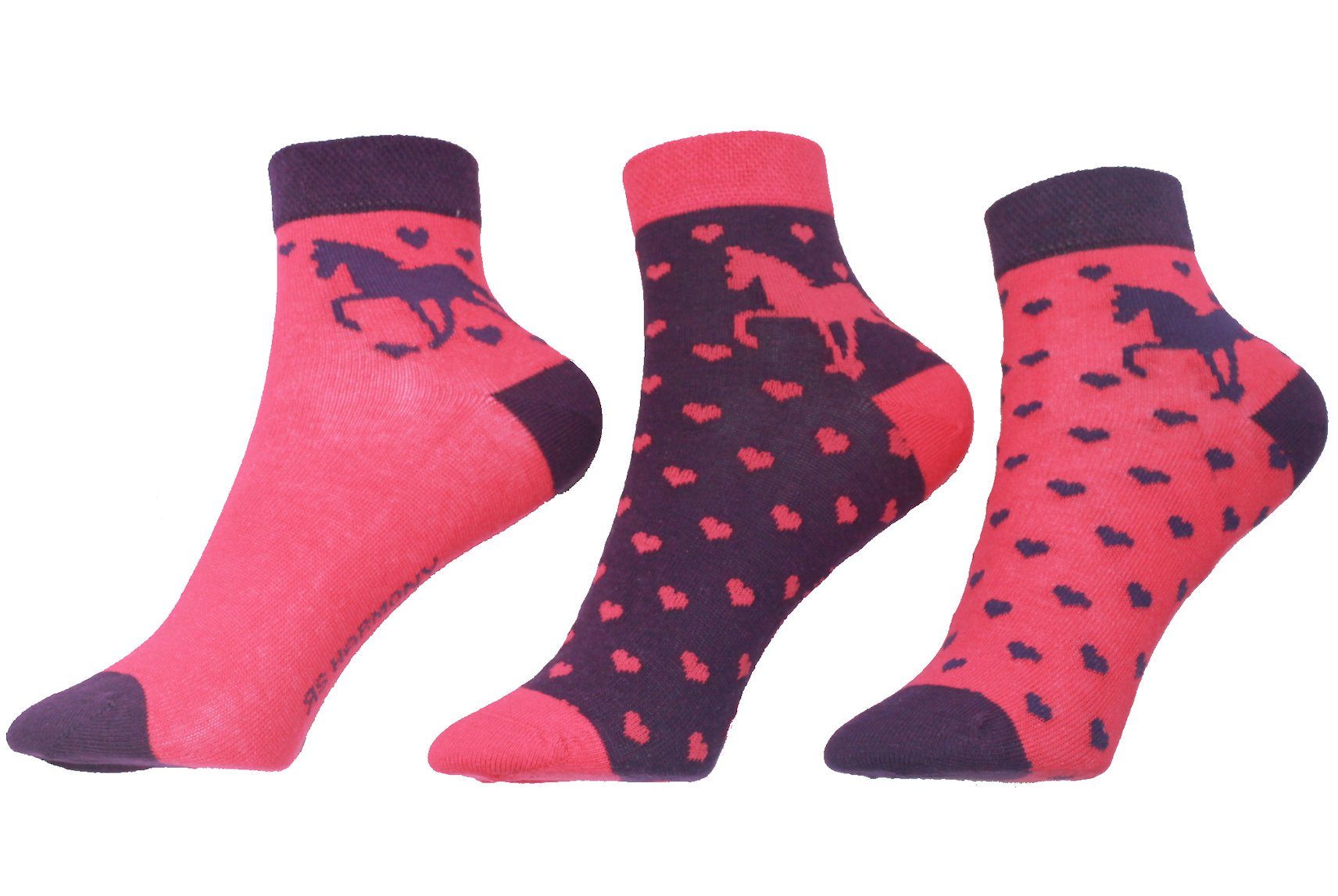 Riese Kurzsocken Riese Mädchen Strümpfe Socken 3er Pack Kurzschaft beere pink Herzen (3-Paar)