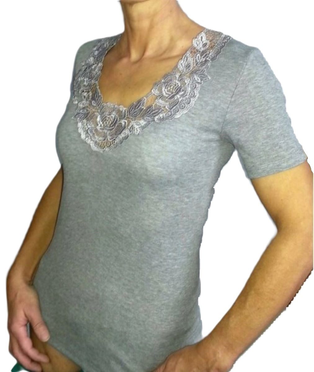 Toker Collection® Unterziehshirt Damenhemd Spencer Halbarm mit extra breiter Spitze (Packung, 1 Stück) aus reiner Baumwolle – Bild 3 von 4