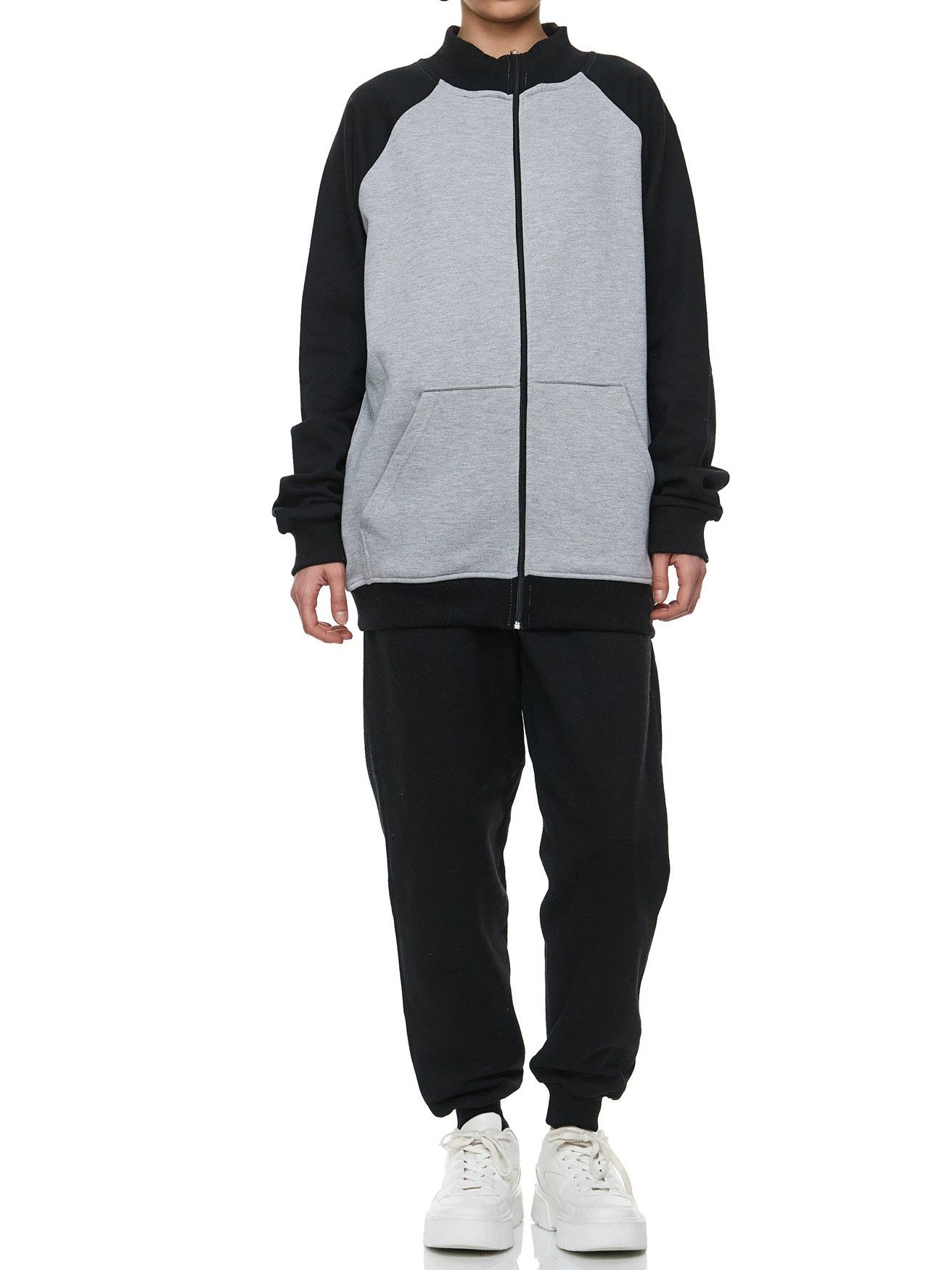 L.gonline Freizeitanzug Damen Trainingsanzug, Freizeitanzug ohne Kapuze 500A (Sweatjacke ohne Kapuze mit Hose, 2-tlg), Fitness Freizeit Casual