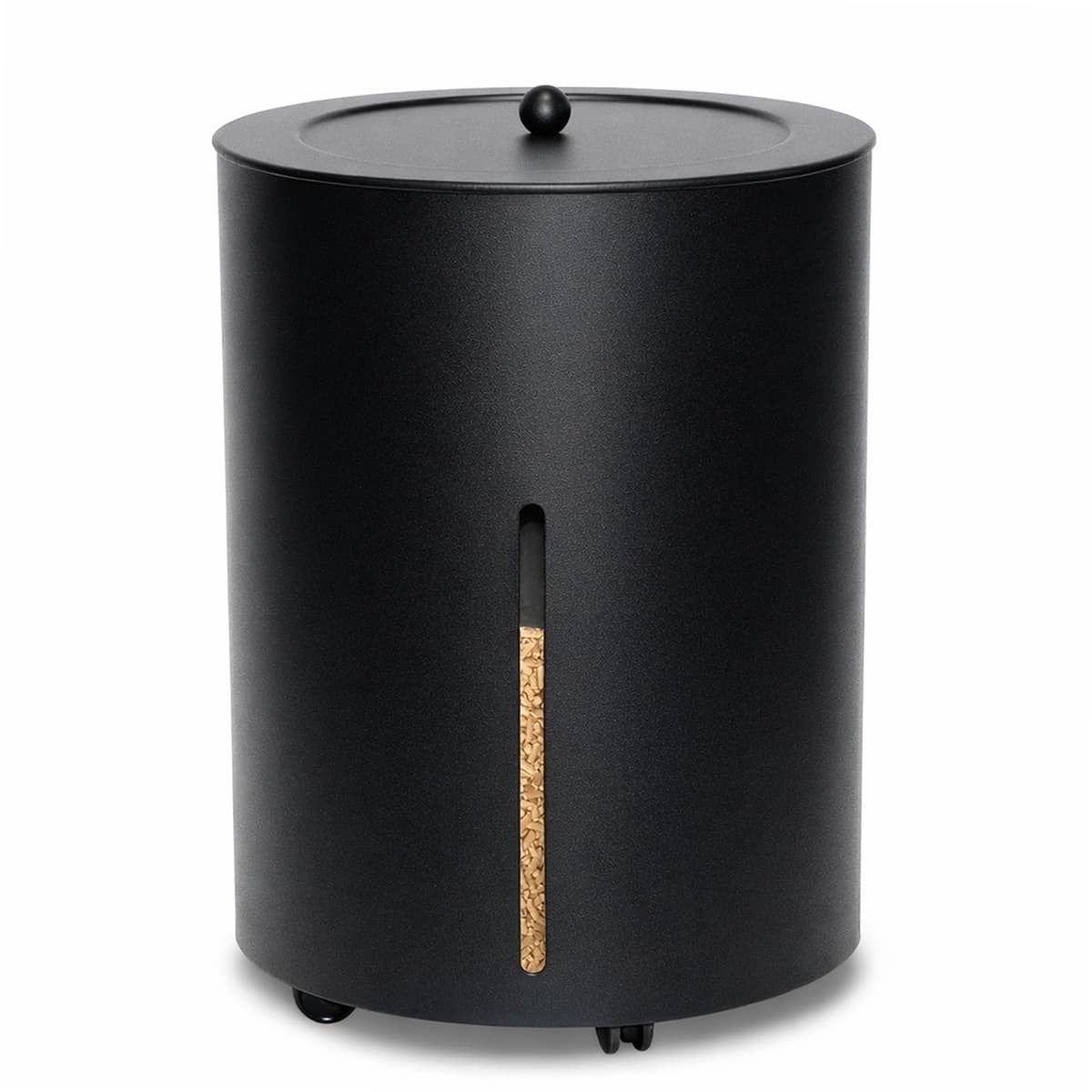 MS Beschläge Kaminholzkorb Pellets-Rollcontainer Schwarz Ø 39cm Pellettonne, Pelletbehälter h 51cm Pelletkorb mit Deckel