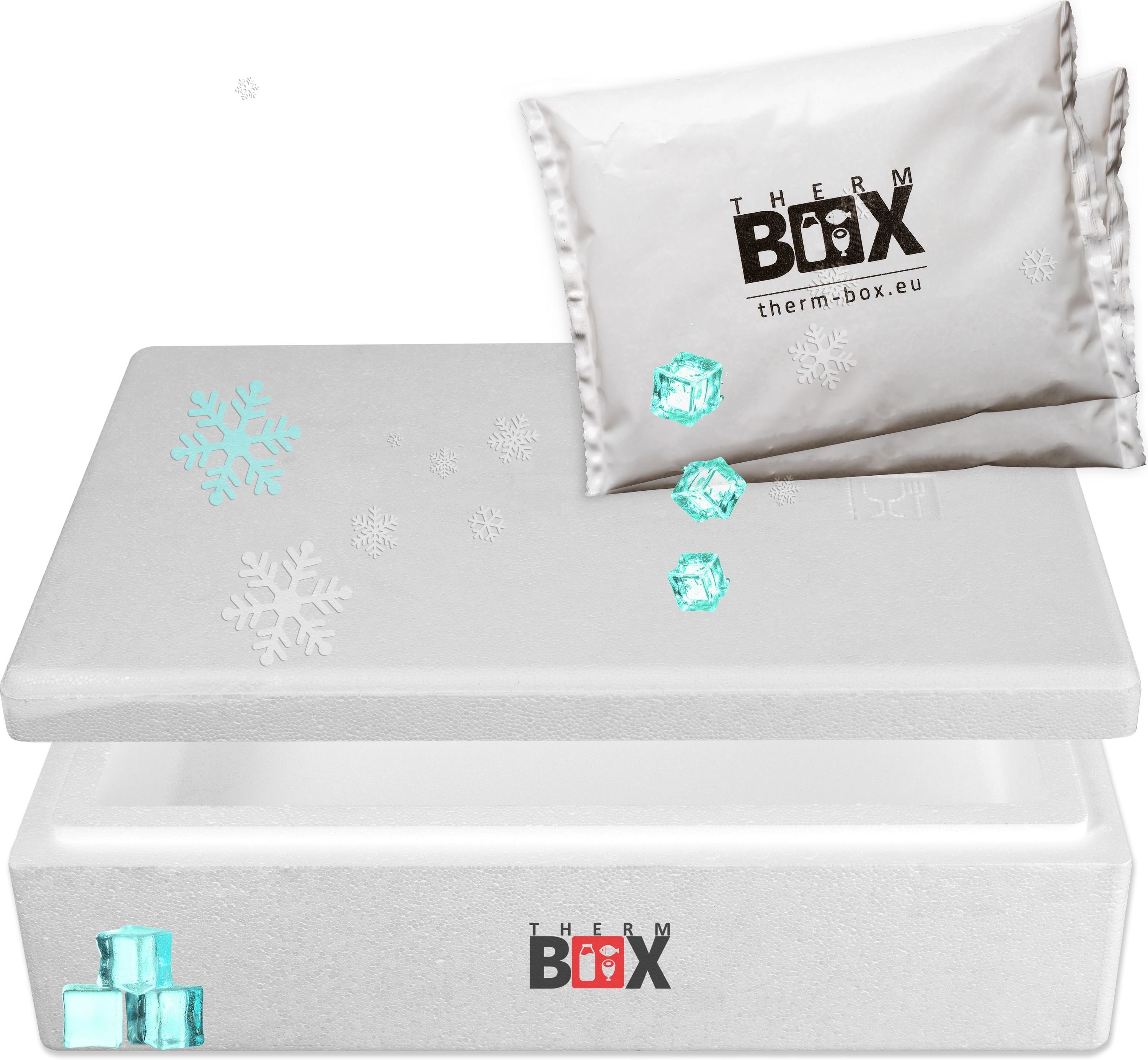 THERM-BOX Thermobehälter Modularbox 14M mit 2 Kühlkissen, Styropor-Verdichtet, (0-tlg., Thermbox mit Kühlkissen), für Kühlbox 14L Innen: 50x30x9cm Transportbox Thermobehälter