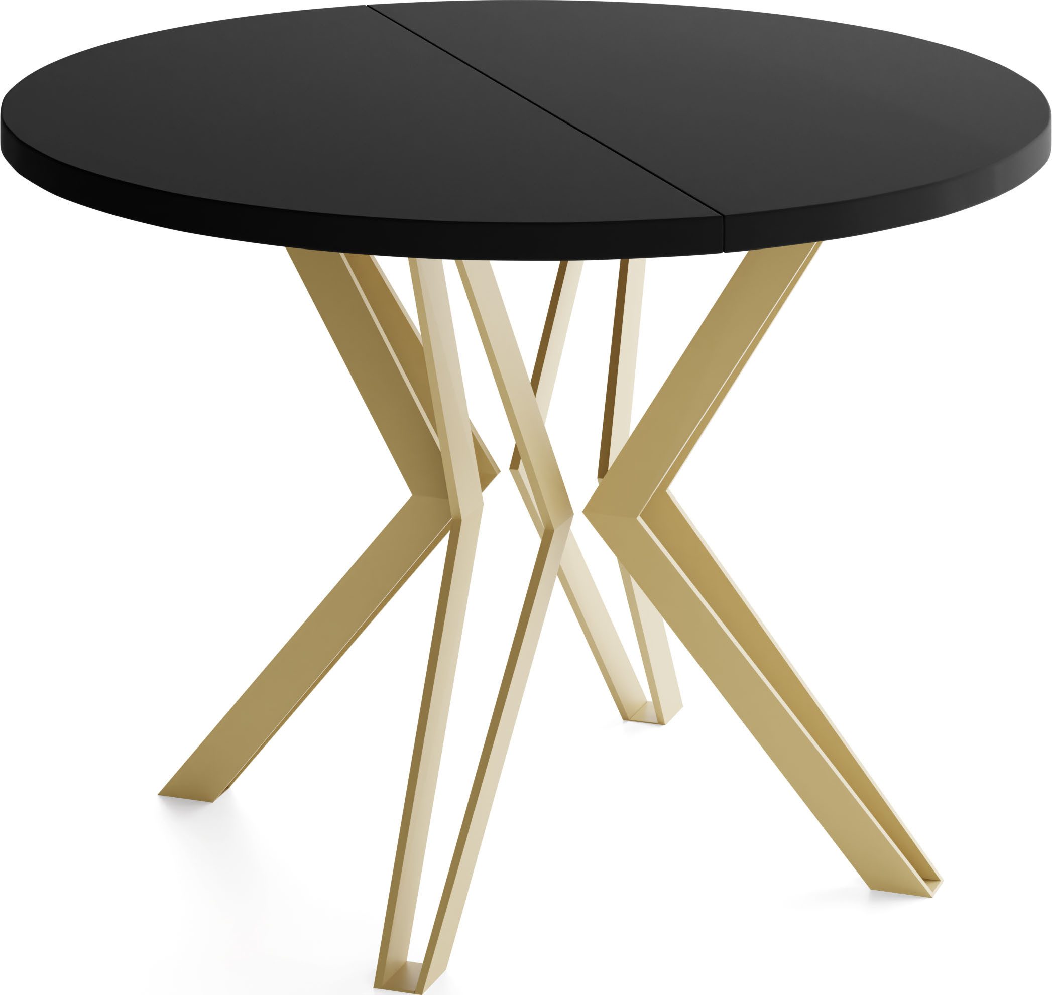 WFL GROUP Esstisch Daisy ausziehbarer rund industrial mit goldenen Metallbeinen (MADE IN EU, erhältlich in zwei Größen – 100/120 cm, ausziehbar auf 180/200 cm), platzsparender Tisch für Küche, Esszimmer oder Wohnzimmer