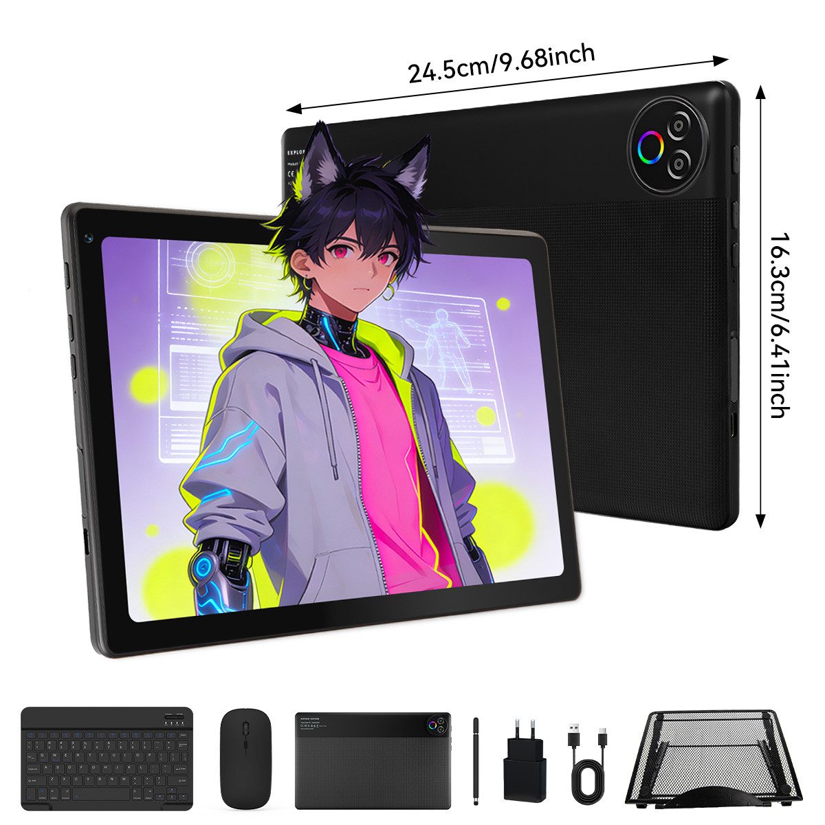 BUFO 10,1 Zoll 20(3+17)GB+64GB+1TB erweiterbar, Android 15, HD 1280x800 Tablet (10,1", 64 GB, Tablet mit Tastatur, Maus, Stift und Kühlerständer, WiFi 6)