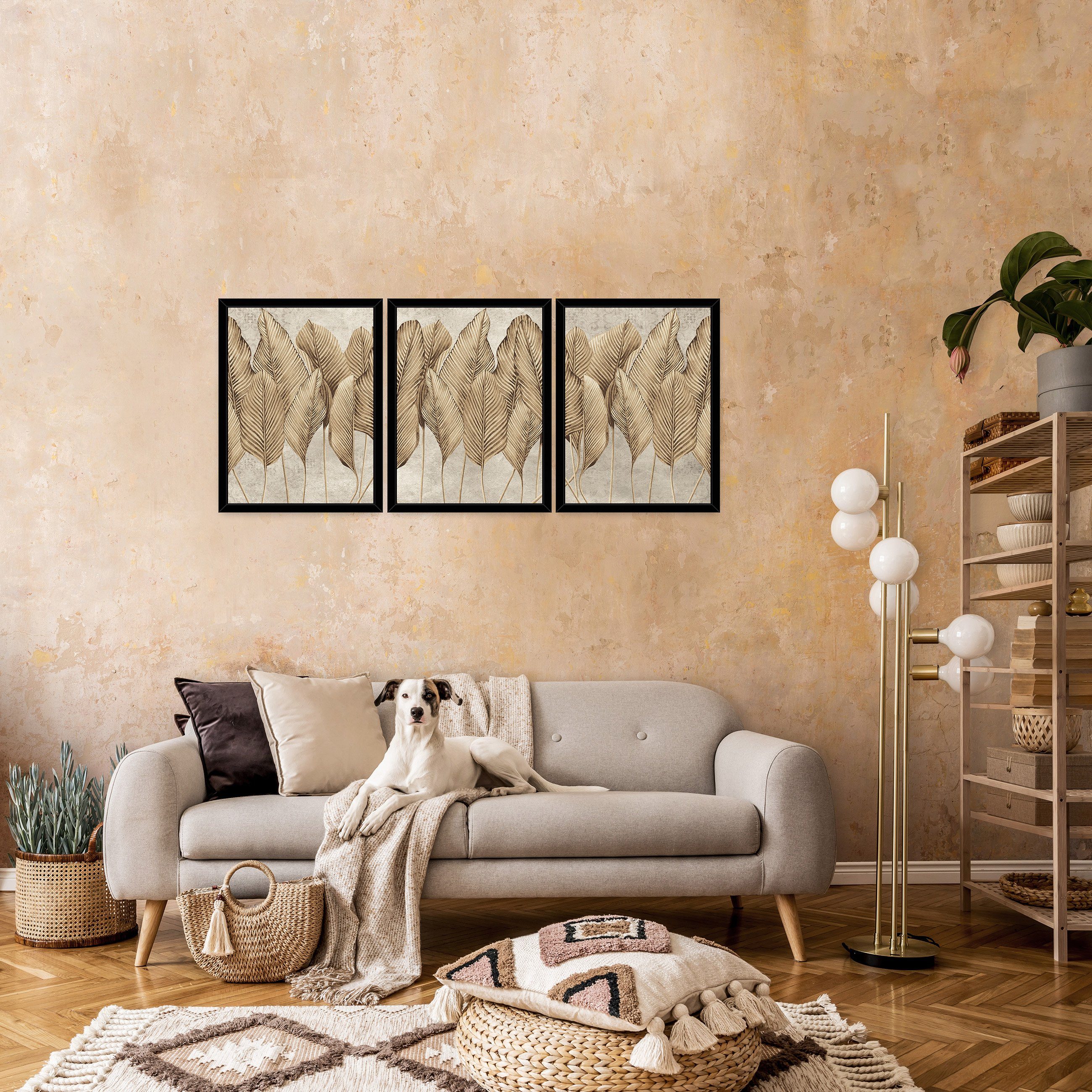 Teilig Wohnzimmer, cm 3 (3er, Federn Wallarena Poster 3 St), Kunstdruck 3 x Set Rahmen Mit Bilder 30x40 3er Wandbilder Wandbild SET