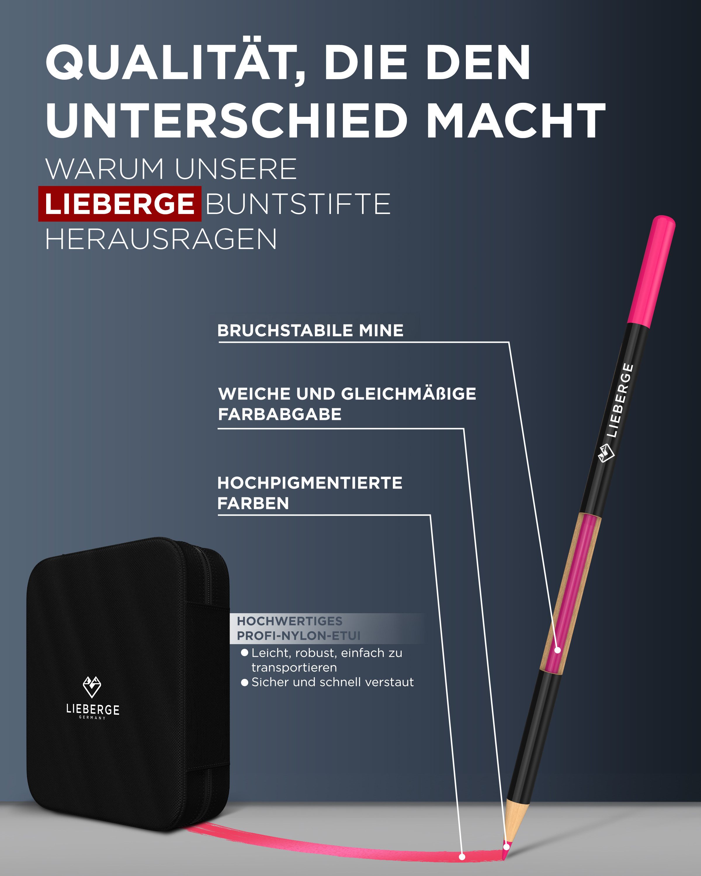 LIEBERGE Buntstift Premium Set 72 Farben in Profi-Nylon-Etui, (Set, 72-tlg., 72 Buntstifte in Profi-Nylon-Case), 72 intensive abgestimmte Farben, weiche bruchst – Bild 5 von 5