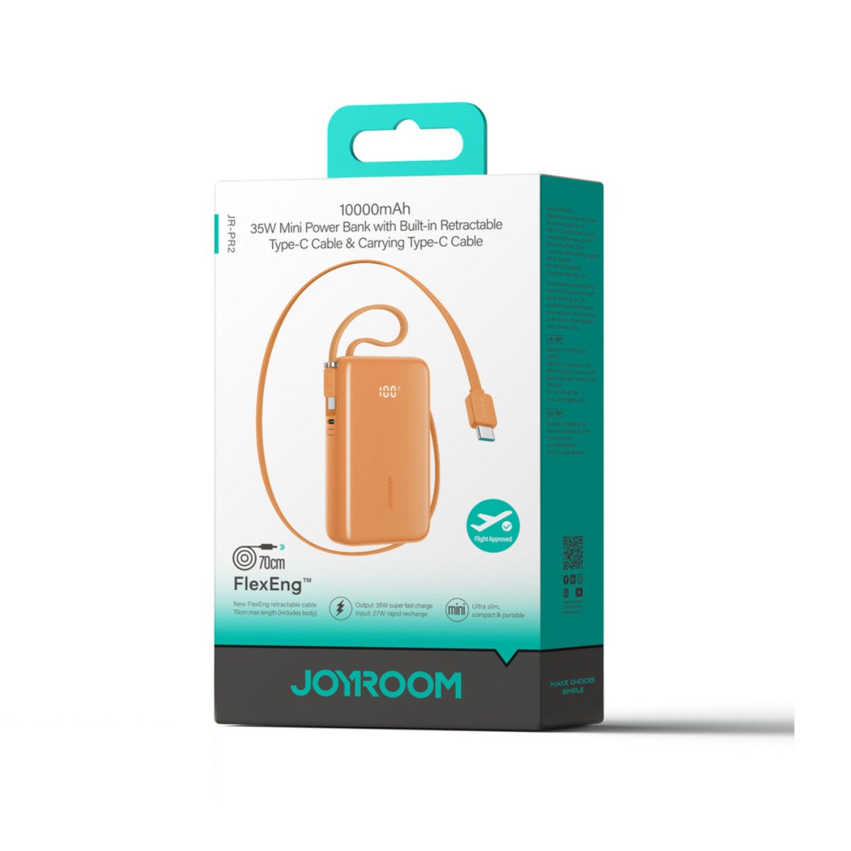 JOYROOM JR-PR2 Powerbank 10000 mAh (12, 15, 5, 9, 20, 10 V), Powerbank mit integrierten Kabeln und LED Display