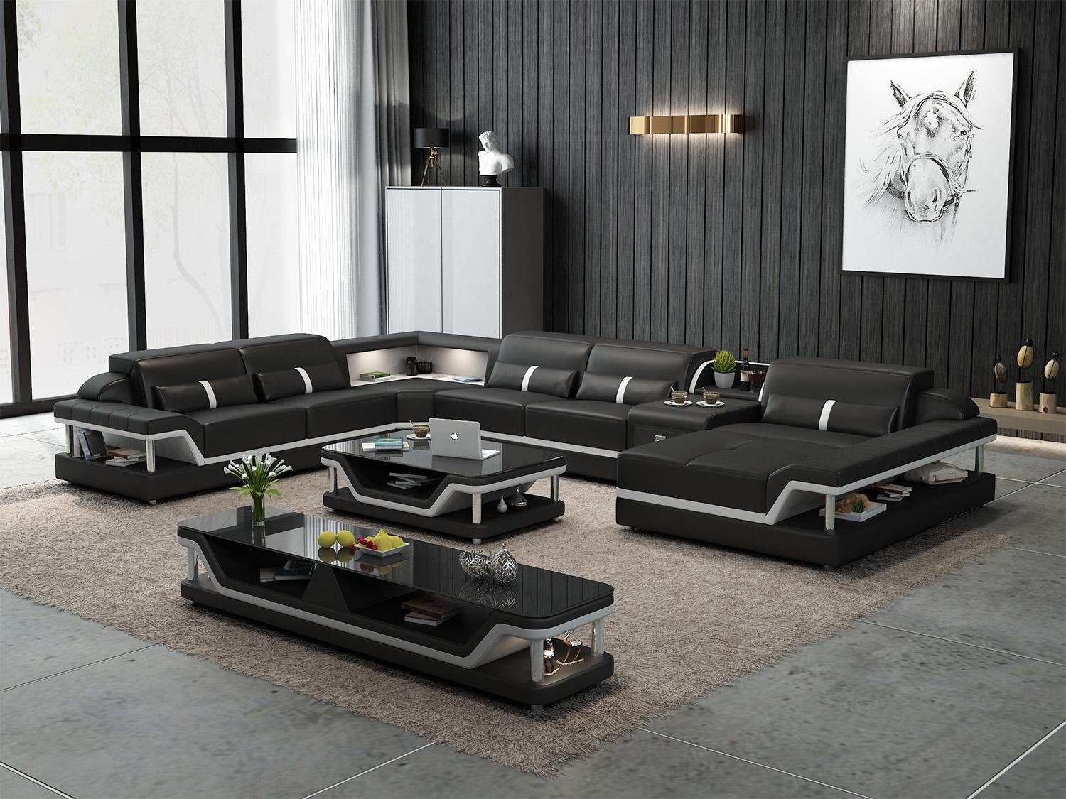 JVmoebel Ecksofa, Sofa mit USB Designer Wohnlandschaft U-Form Couch Ecksofa Schwarz/Weiß