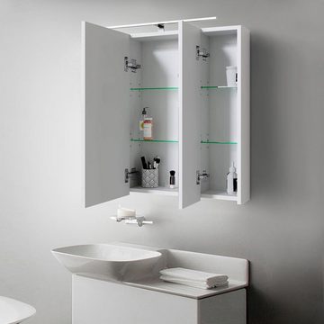 ML-DESIGN Badezimmerspiegelschrank Badspiegel Wandspiegel 3-Türig LED Beleuchtung Steckdose Lichtschalter 724x72x15cm Weiß