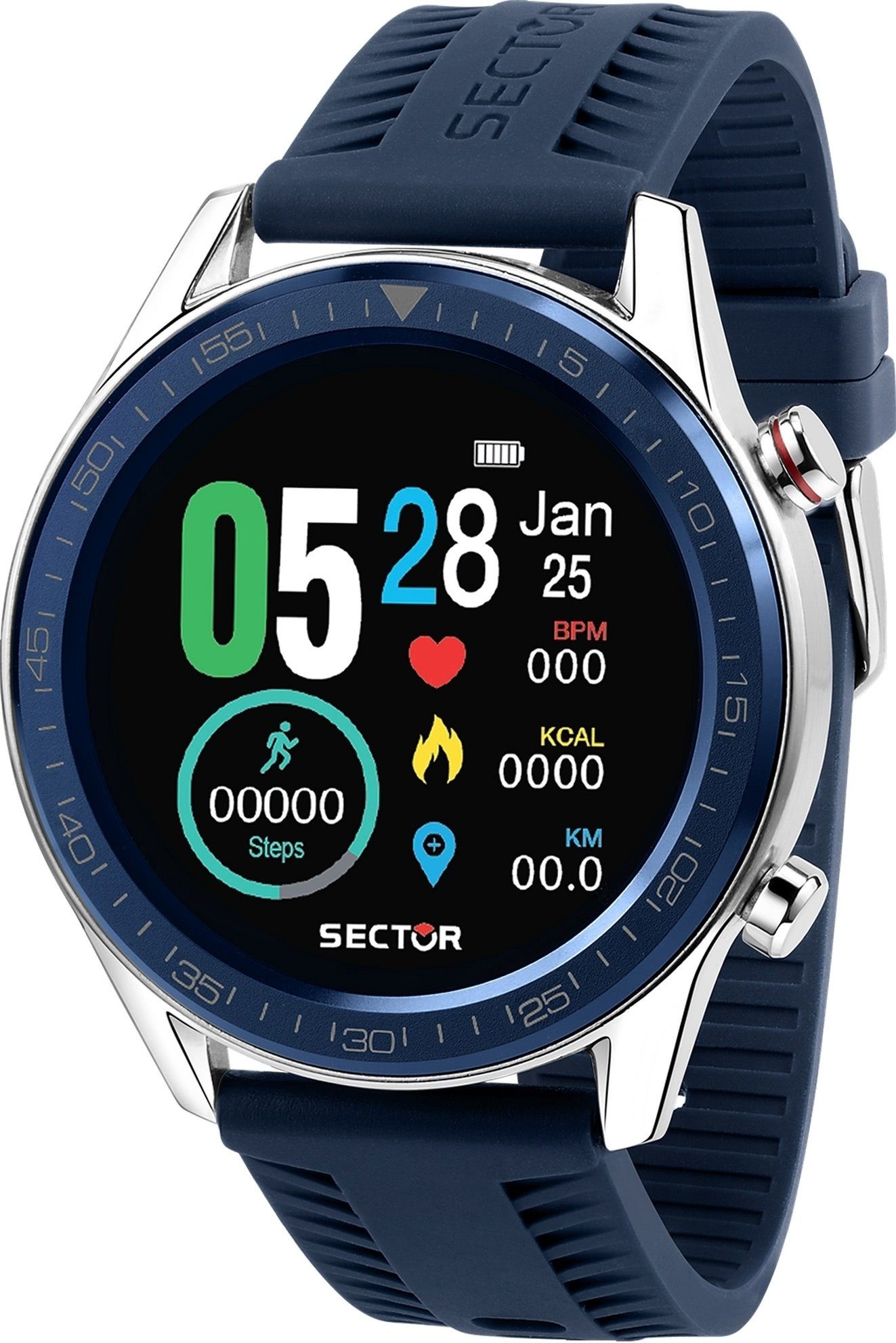 Sector Sector Herren Armbanduhr Smartwatch (kompatibel ab Android 5.1+ und IOS 8.0), Analog-Digitaluhr, Herren Smartwatch rund, groß (ca. 44mm), Silikonarmband blau, Sport