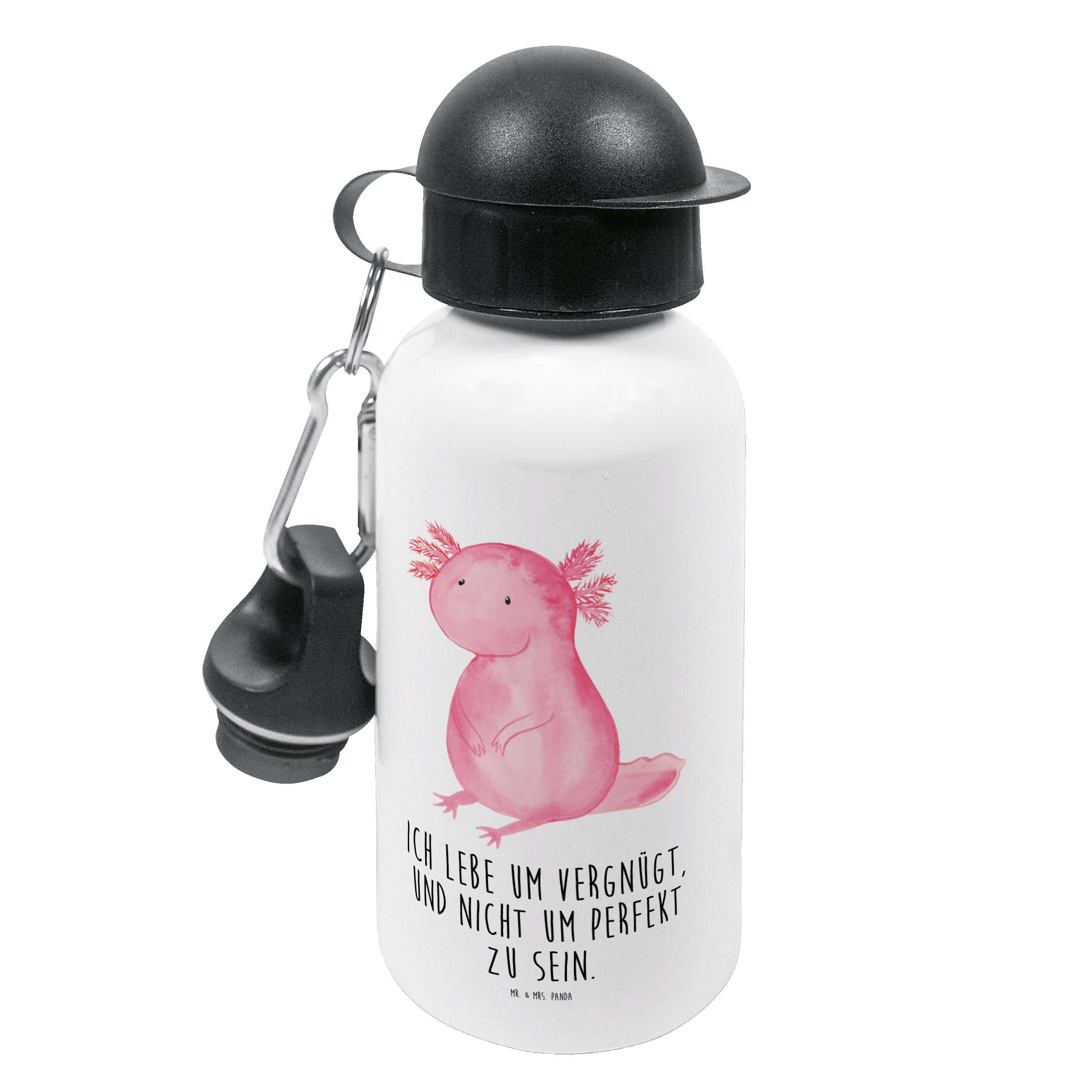 Mr. & Mrs. Panda Trinkflasche Axolotl - Weiß - Geschenk, Freundin, Kindergarten Flasche, Kinderflas