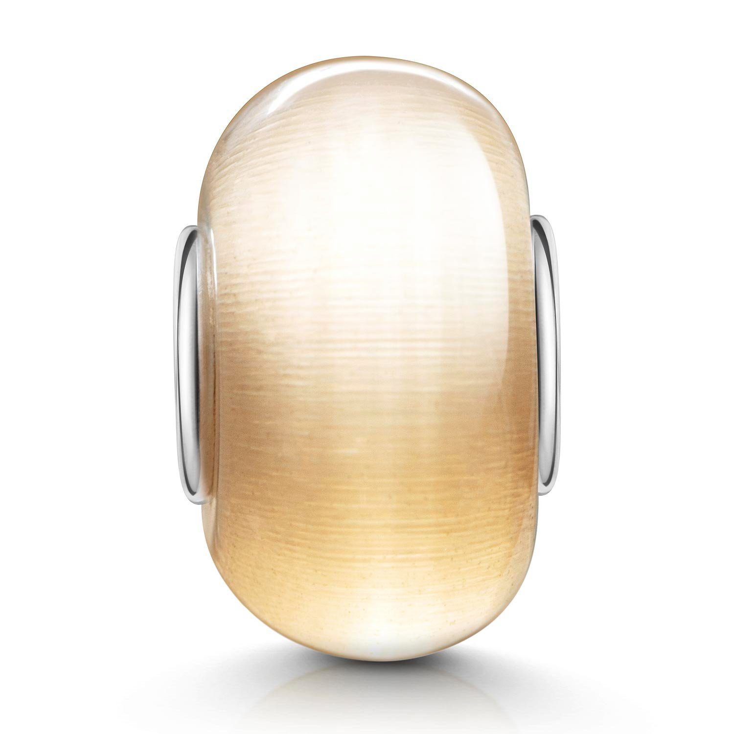 925 Creme Silber aus Materia Glasperle Sterling / Katzenauge-Optik 1330, Cat-Eye Beige Bead Kern Effekt