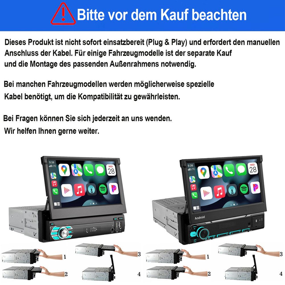 ESSGOO DAB+ 4+64G 1 DIN 7'' Flip Out Android 15/16 Carplay Autoradio GPS WIFI Navigationsgerät (Apple Carplay Android Auto GPS Navi WIFI BT EQ) – Bild 5 von 5
