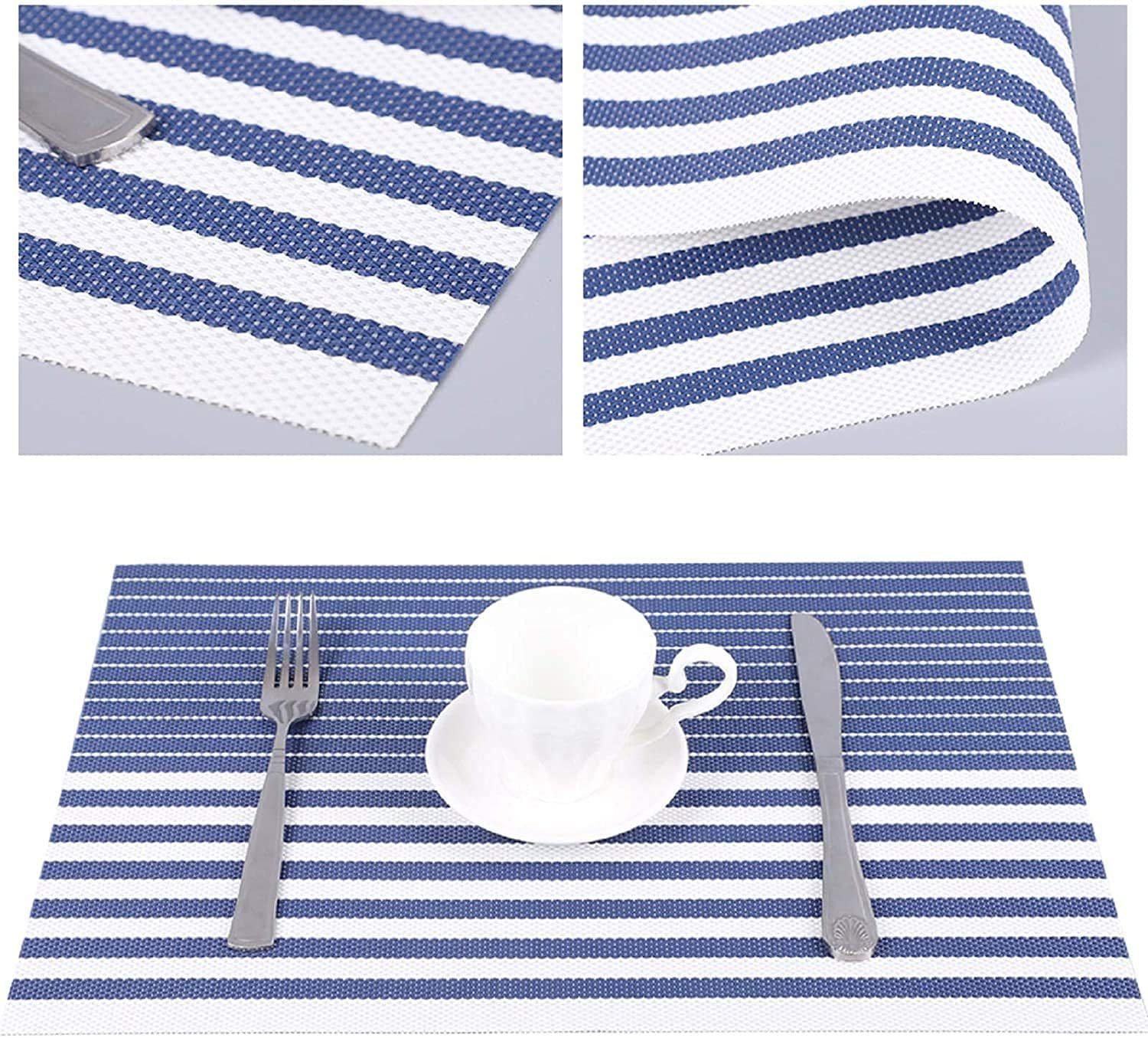 Blaue Platzsets, Tischläufer PVC Tischsets Satz zggzerg Streifen von 6 Hitzebeständig