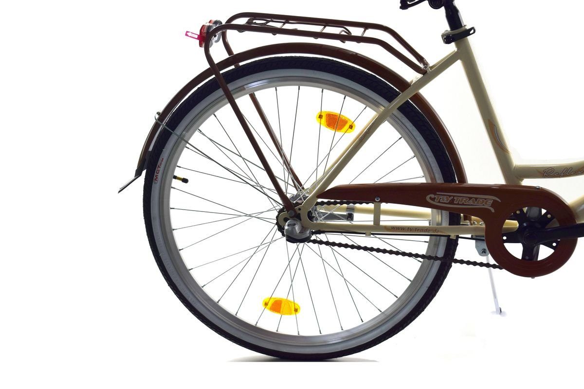 T&Y Trade City Bike 26 inch Kids Girls Women City Bicycle Bike NEXUS Reflex Beige, 3-speed Shimano, hub gears, coaster brake, luggage rack, lights, 3 Nexus gears, kickstand, basket