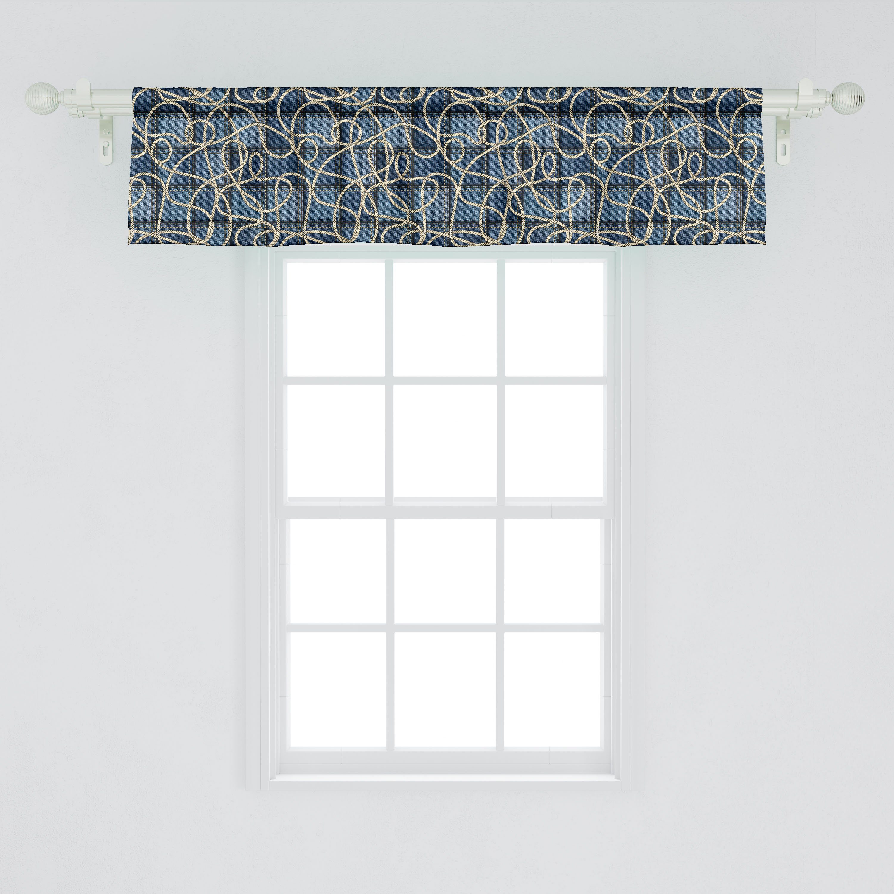 Scheibengardine Vorhang mit Microfaser, Küche Seil Schlafzimmer Volant Dekor Blau Abakuhaus, für Denim Patchwork Stangentasche