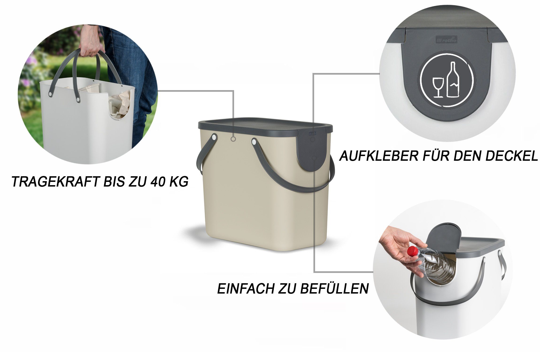 ROTHO Mülltrennsystem Albula Mülltrennungssystem 25l für die Küche, Aus rezykliertem Kunststoff – Bild 4 von 5