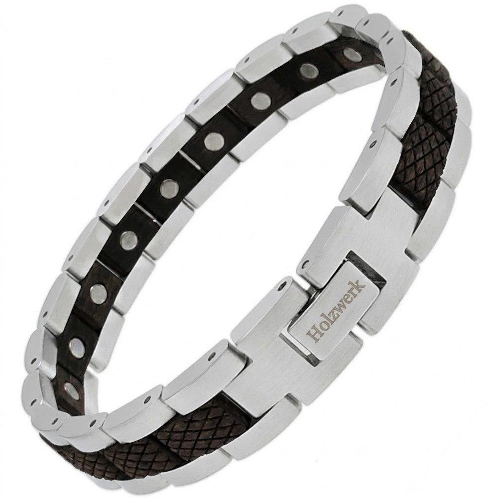 Holzwerk Edelstahlarmband Magnet Holz Armband, Armkette Gliederarmband, inklusive Armbandkürzer, Holz Unikate, ideal auch als Geschenk