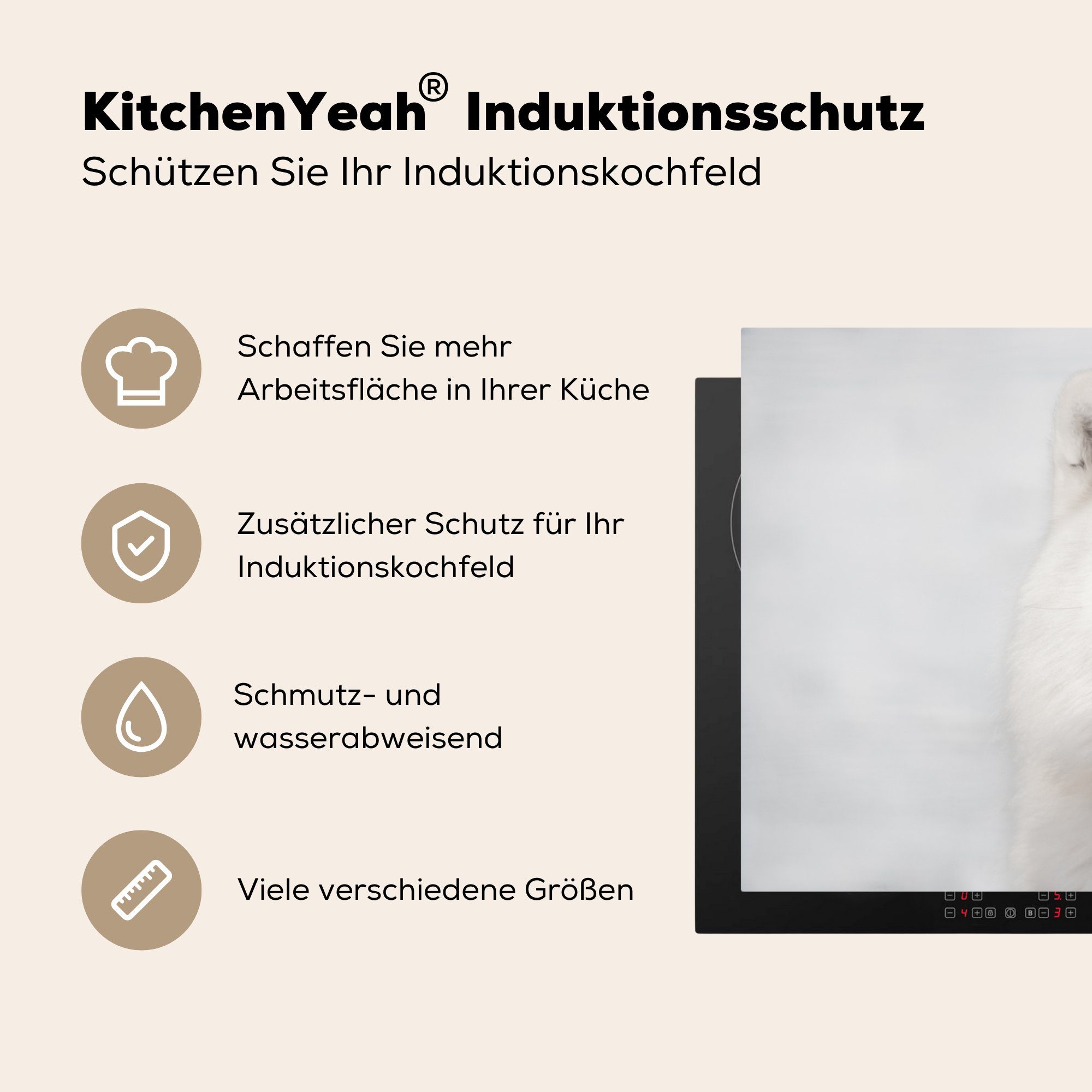 Induktionskochfeld 81x52 für Vinyl, cm, die MuchoWow küche, - Ceranfeldabdeckung Schutz Weiß Herdblende-/Abdeckplatte (1 tlg), Schnee, Wolf -