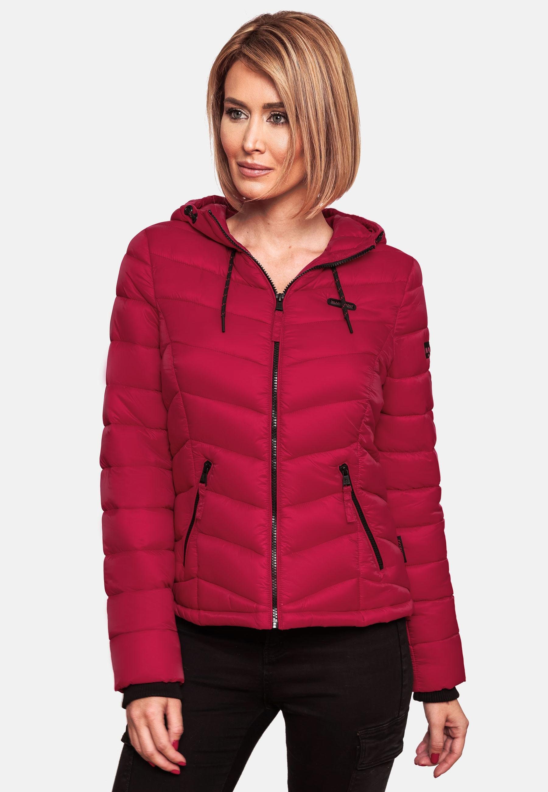 Marikoo Steppjacke Kuala ultraleichte Übergangsjacke mit neonpink Kapuze