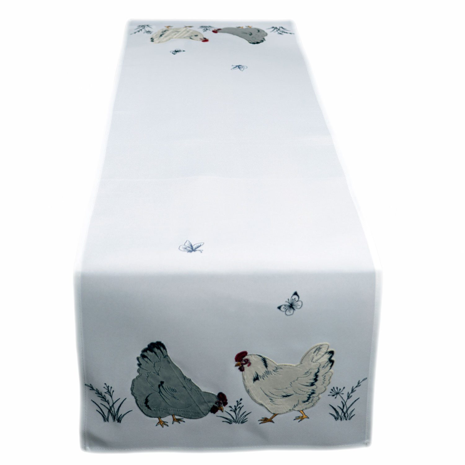 texpot Tischdecke Tischläufer Stickerei Hühner Schmetterlinge Ostern (1-tlg)