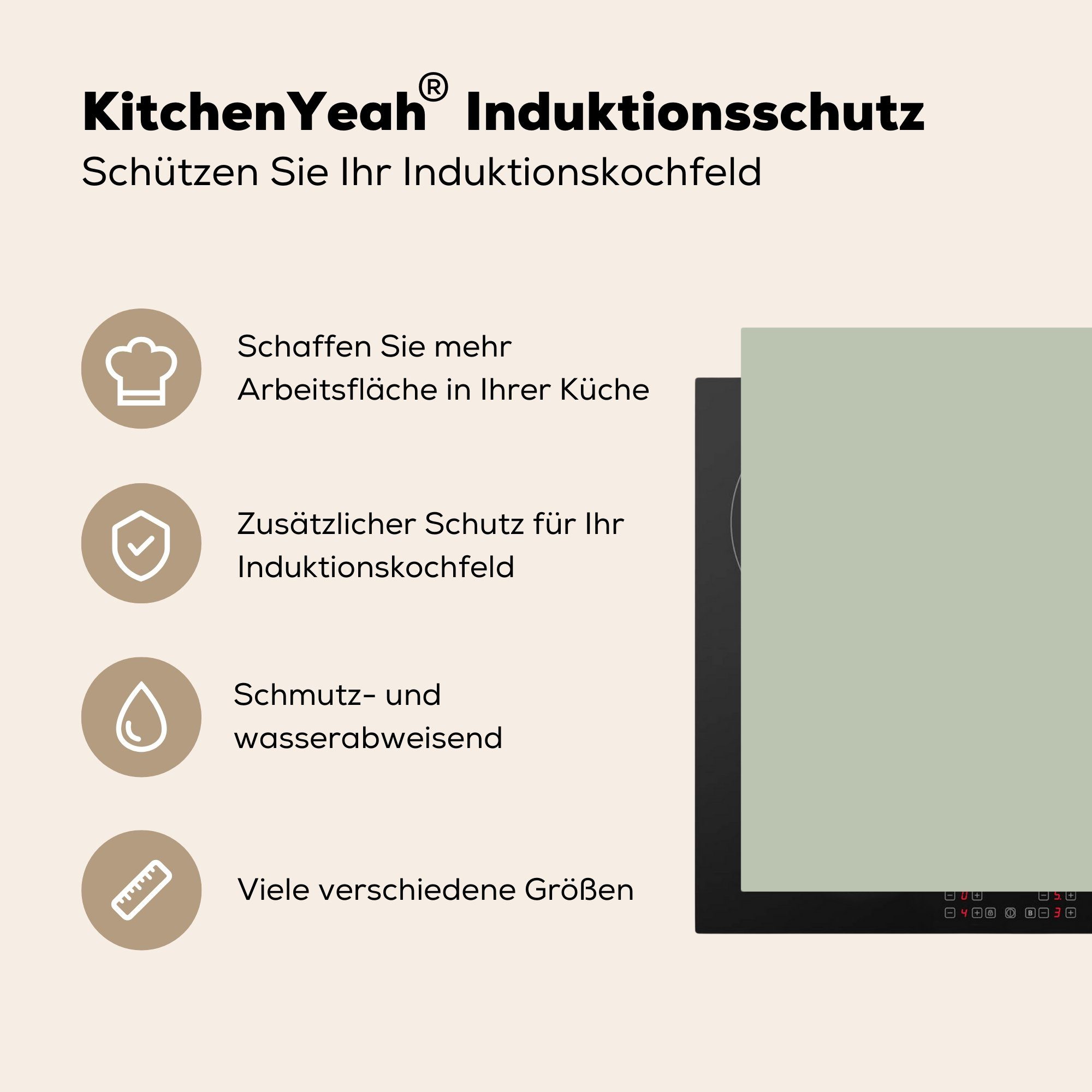 MuchoWow Herdblende-/Abdeckplatte Mintgrün - Vinyl, Schutz 81x52 tlg), für küche, Induktionskochfeld Ceranfeldabdeckung Unifarben, cm, (1 die