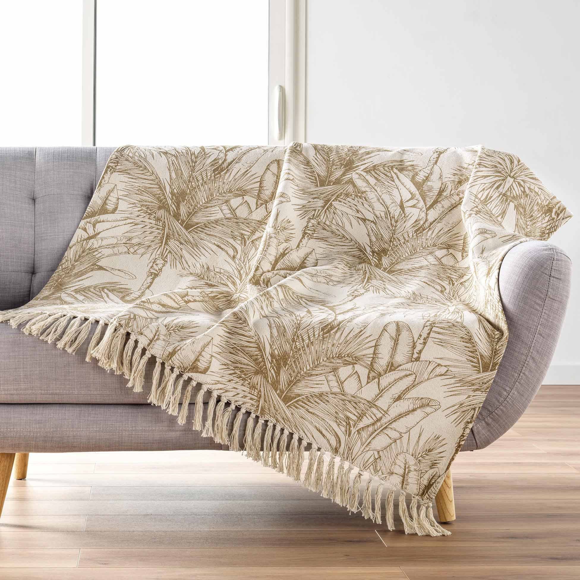 Wohndecke Sofabezug mit Blättermotiv, DUNE, 125 x 150 cm, Douceur d'intérieur