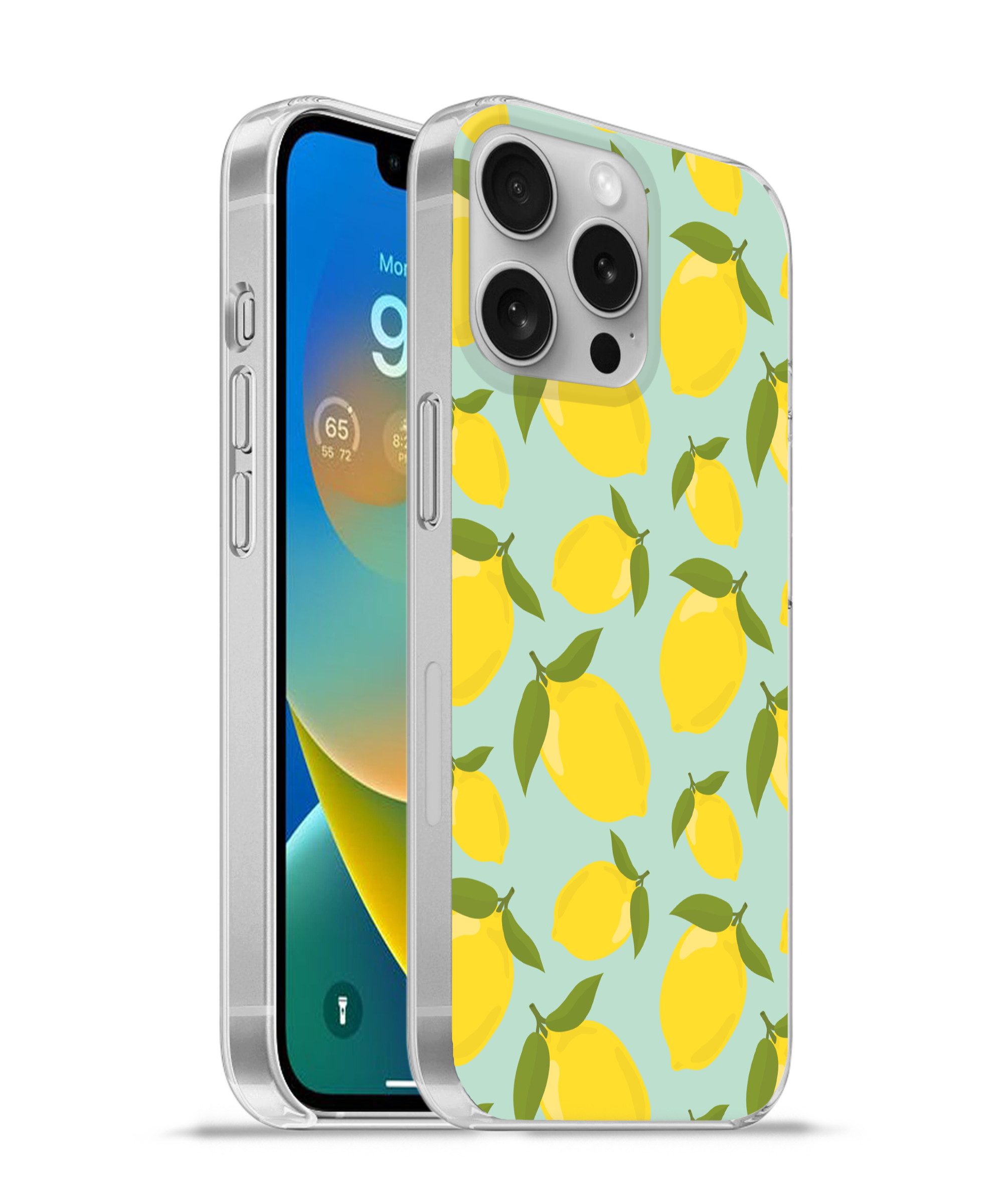 MuchoWow Handyhülle für Apple iPhone 16 Pro Muster Zitronen - Gelb - Blau - Muster - Früch, Smartphone-Bumper, Print, Handy Schutzhülle Dünn