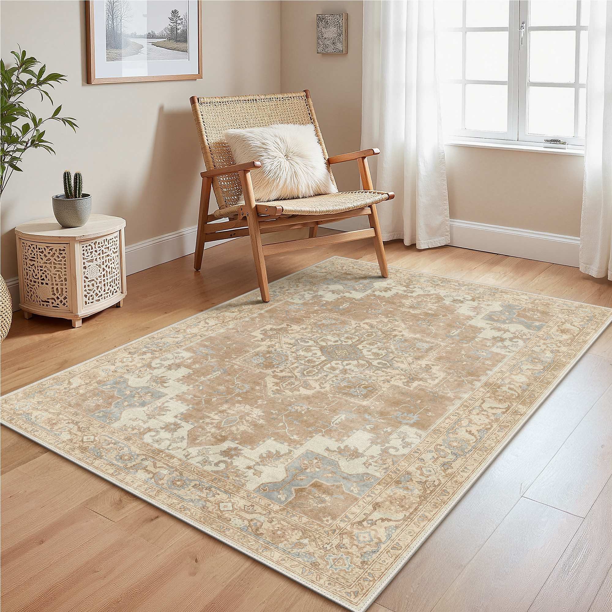 GENIMO Teppich Maschinenwaschbar, Kurzflor Antirutsch Teppich für Wohnzimmer, Küche, rechteckig, 150×210cm, orange