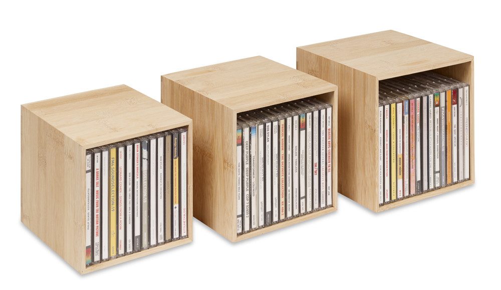 Cubix Aufbewahrungsbox CD-Boxen-Set bambus, 3 CD-Aufbewahrungs-Boxen günstig online kaufen
