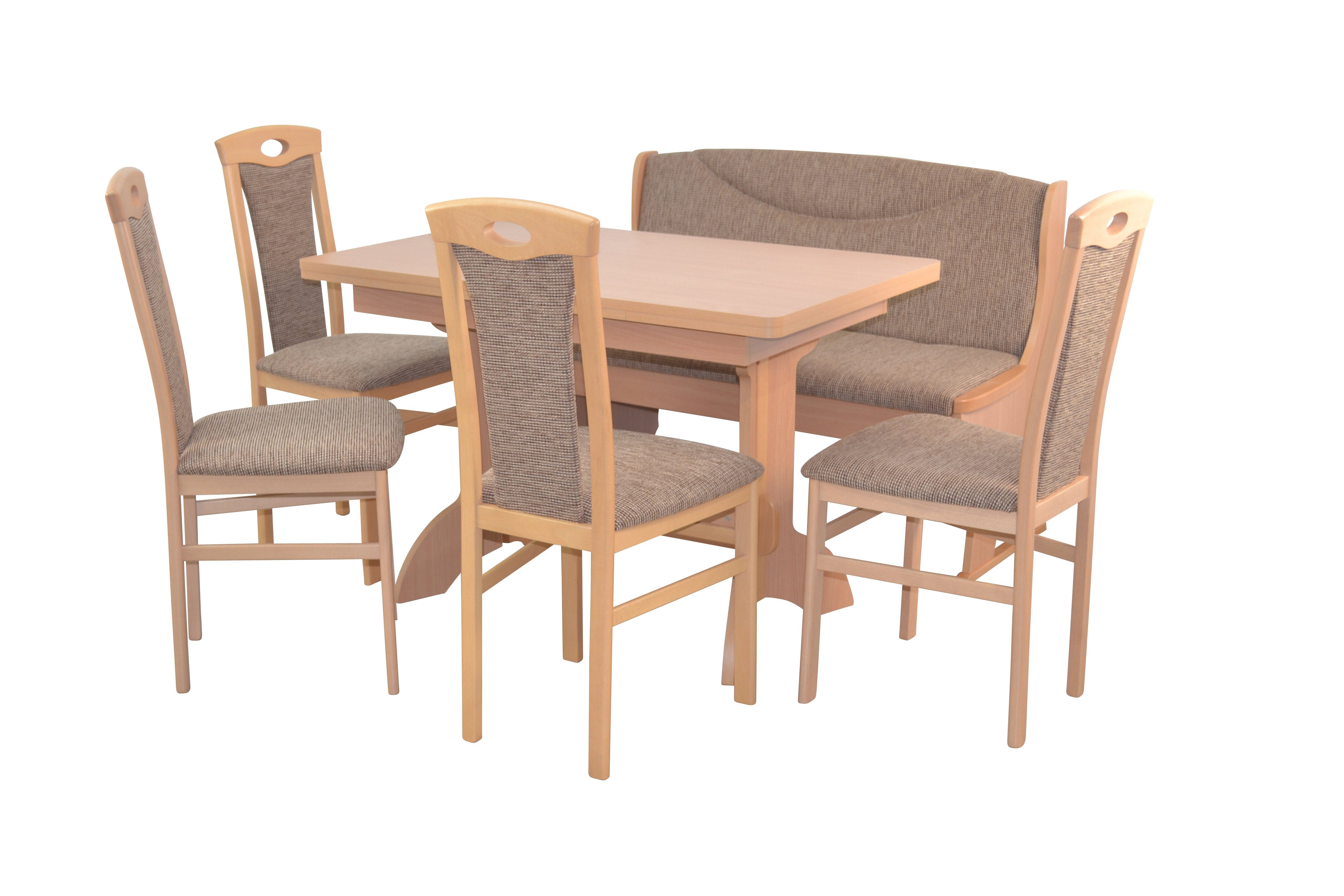 moebel-direkt-online Essgruppe 6teilige Tischgruppe, (Spar-Set, 6teiliges Set), Sitzbank mit Stauraumfunktion Buche-Nachbildung/hellbraun