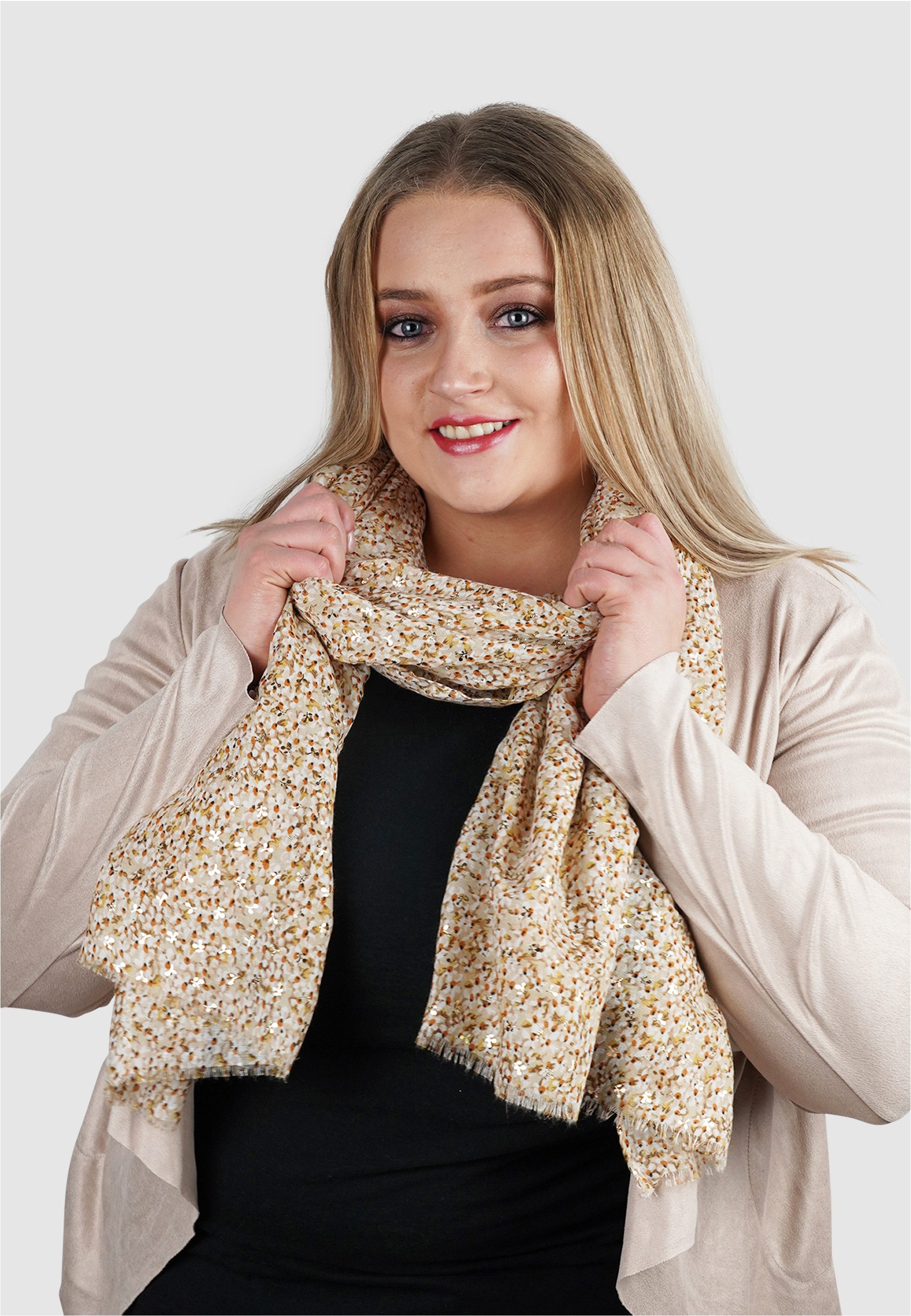 Harpa Modeschal PEPPER, mit floralem Allover-Print und Metallic-Effekt