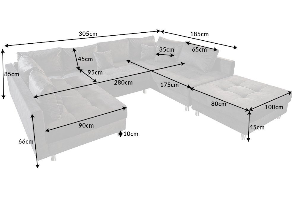 riess-ambiente Wohnlandschaft KENT 305cm grau/silber – Samt, U-Form, mit Kissen & Hocker, Einzelartikel 1 Teile, großes Bigsofa mit Hocker & Federkern – ideal f – Bild 5 von 5