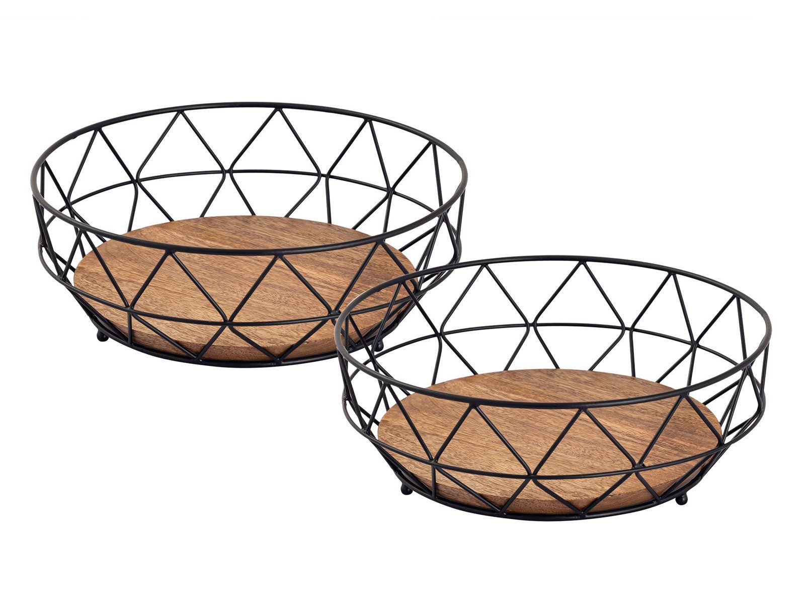 Amagohome Brotkorb Obstschale Set 2x Brotkorb Obstkorb rund ø 28 H 10 cm Metall schwarz m, Metall Drahtoptik