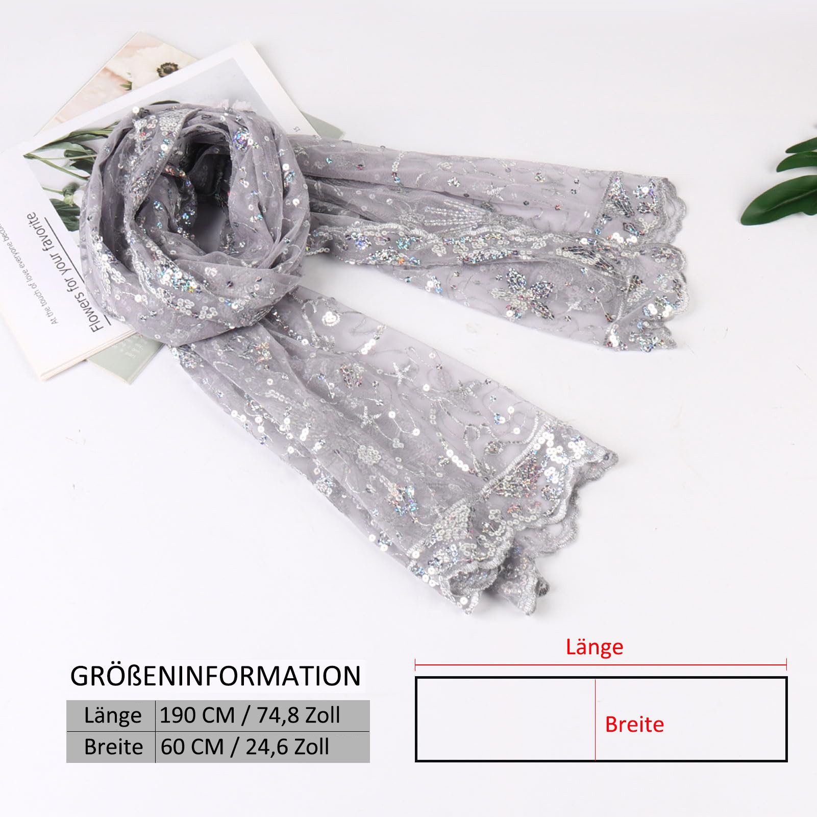 MOPUEA Cape Bluse Damenschal Modeschals Exquisite Pailletten Fransen Spitzenschal (1-St) bestickt mit Sternen und Mondmotiv