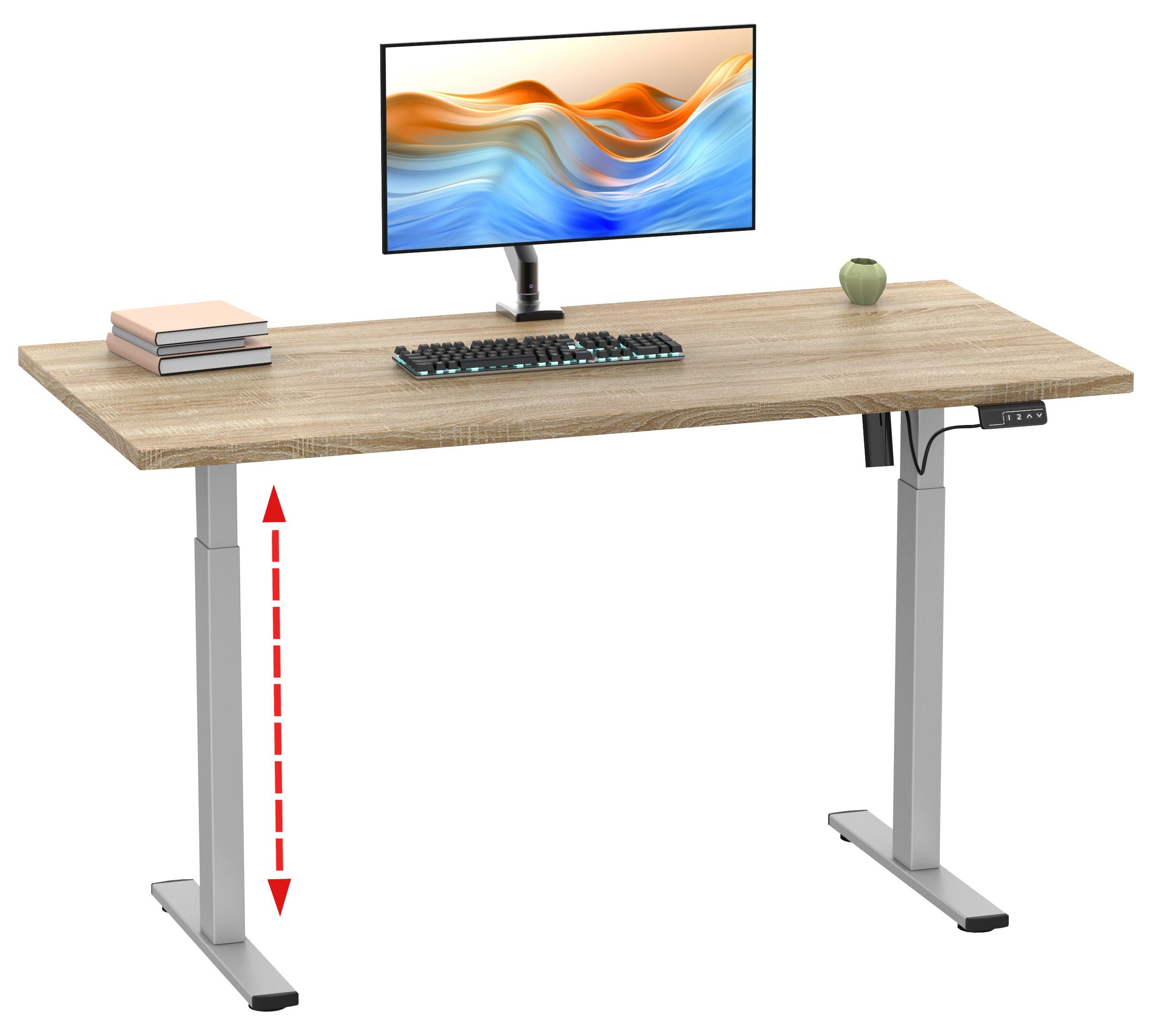 Sonoma-Eiche Schreibtisch Schreibtisch 140x80 Lona Höhenverstellbarer VCM si