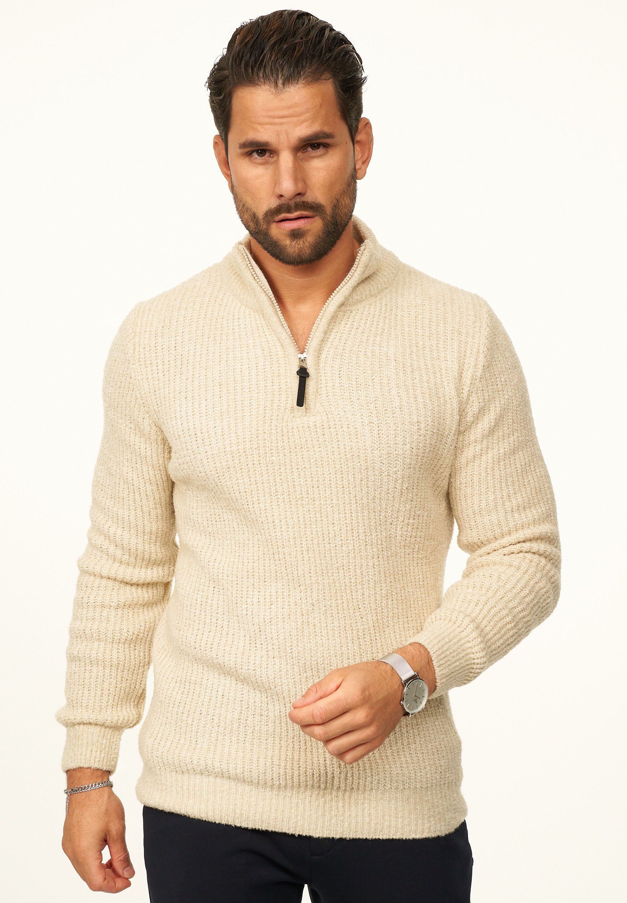 CARISMA Strickpullover als Weicher Grobstrick Troyer Pulli für Herren Männer Winterpullover als Half-Zip - Regular-Fit Bouclé