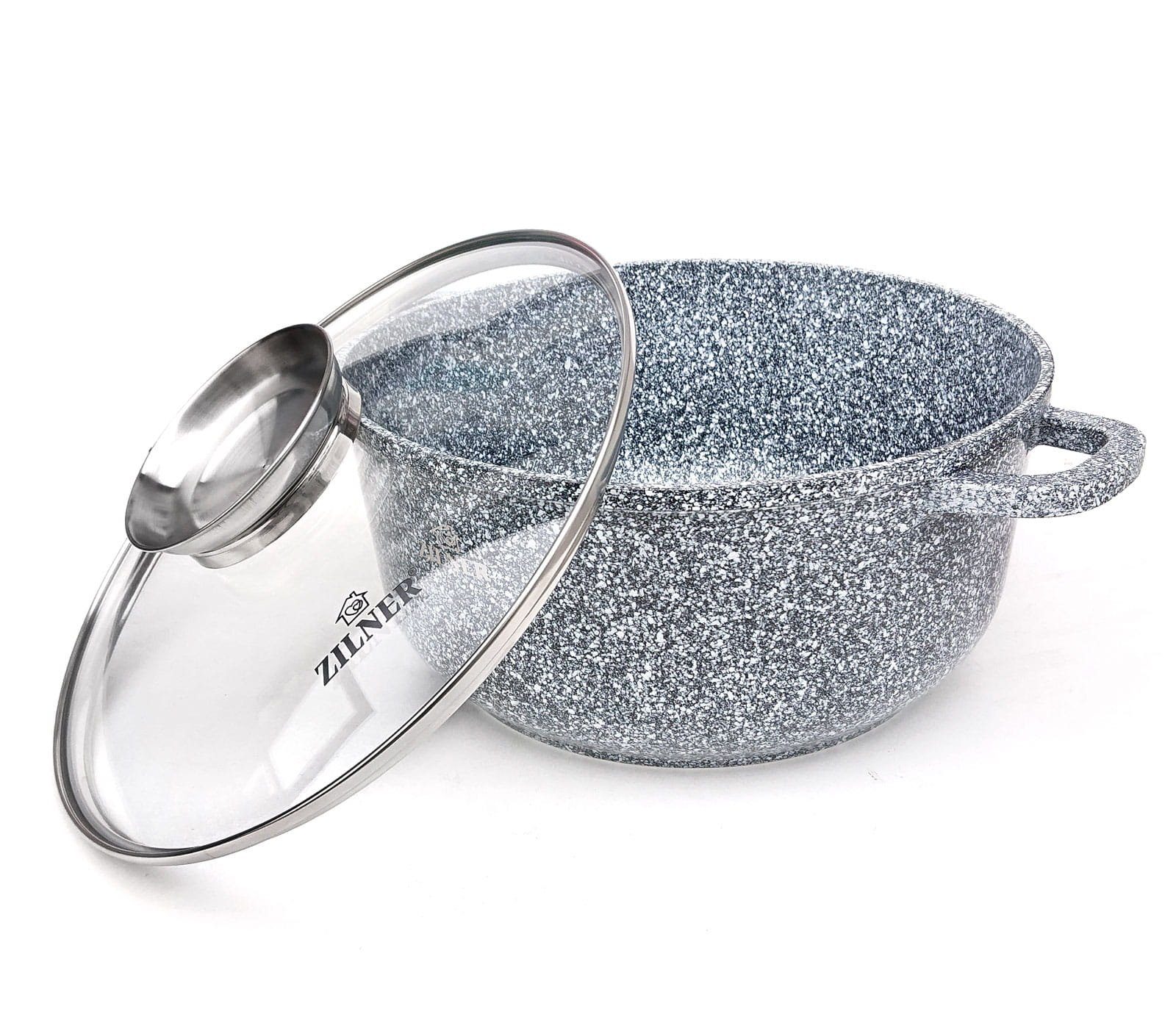 Zilner Topf-Set Steinbeschichteten Töpfen Kasserollen und Bratpfannen Küchenzubehör, Aluminiumguss, Keramik, Edelstahl (1.3L / 1.5L / 2.3L / 3.3L / 4.5L / 6.8L, 15-tlg., Zeitloses Design des Topfsets. Eine ideale Geschenkidee! Hochwertig)