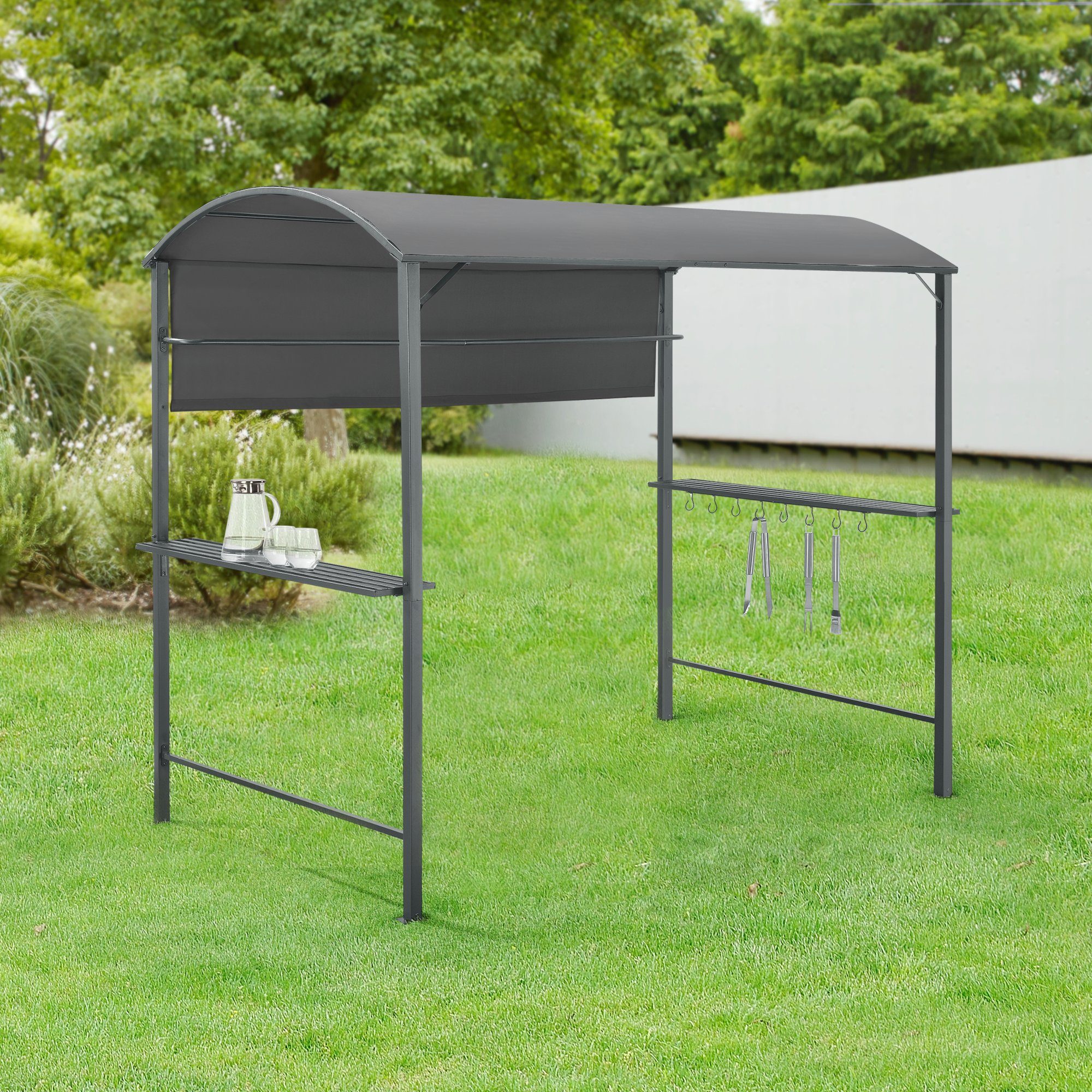 en.casa Grillpavillon, »Parga« Gartenpavillon mit Bartresen 215x220x140cm Dunkelgrau