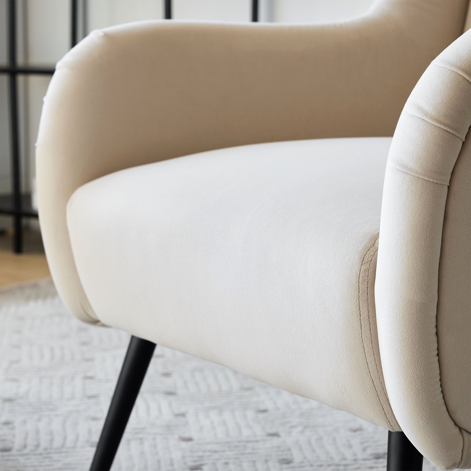 Polstersessel Loungesessel im beige Rückenlehne, hoher Samtstuhl Metallbeinarmlehne), mit Relaxsessel (Wohnzimmer-Freizeitsessel modernen mit Stil, Sessel Samtstuhl, OKWISH