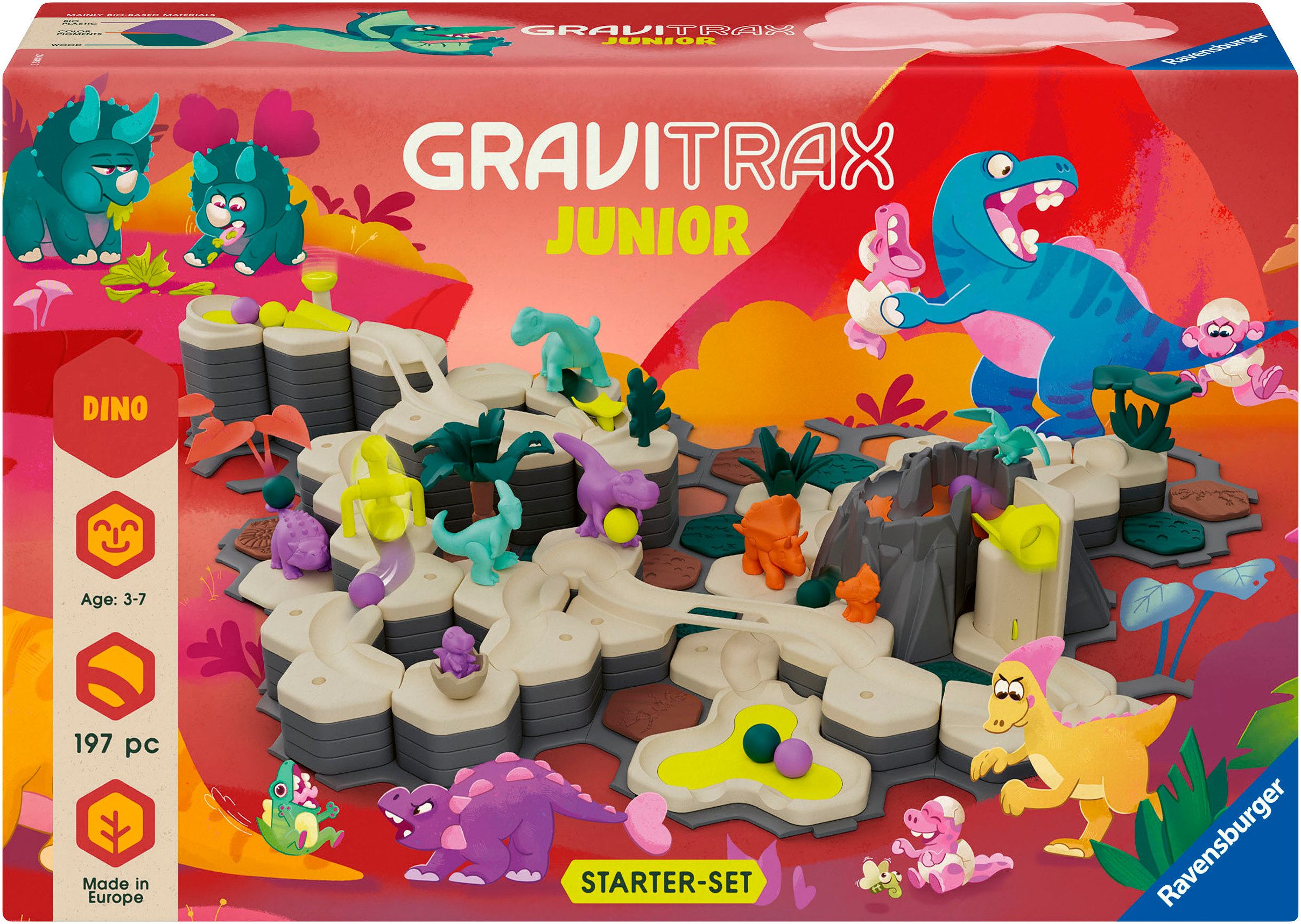 Ravensburger Kugelbahn-Bausatz GraviTrax Junior Starter-Set XXL Dino, Made in Europe