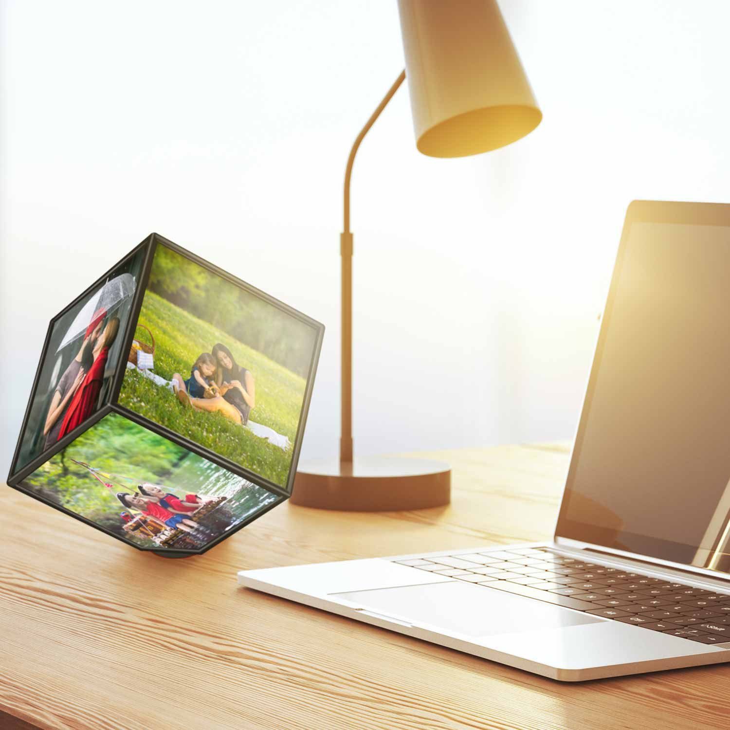 Goods+Gadgets Fotohalter GOODS+GADGETS Drehender Acrylglas Fotowürfel für 6 Bilder, für 6 Bilder (schwebender Bilderwürfel), Fotohalter, Fotohalter