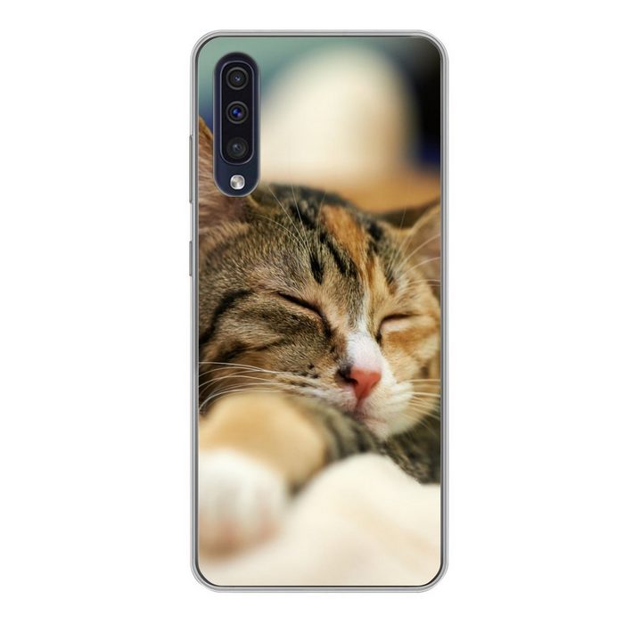 MuchoWow Handyhülle Katzen - Schlafen - Vorleger Handyhülle Samsung Galaxy A50 Smartphone-Bumper Print Handy