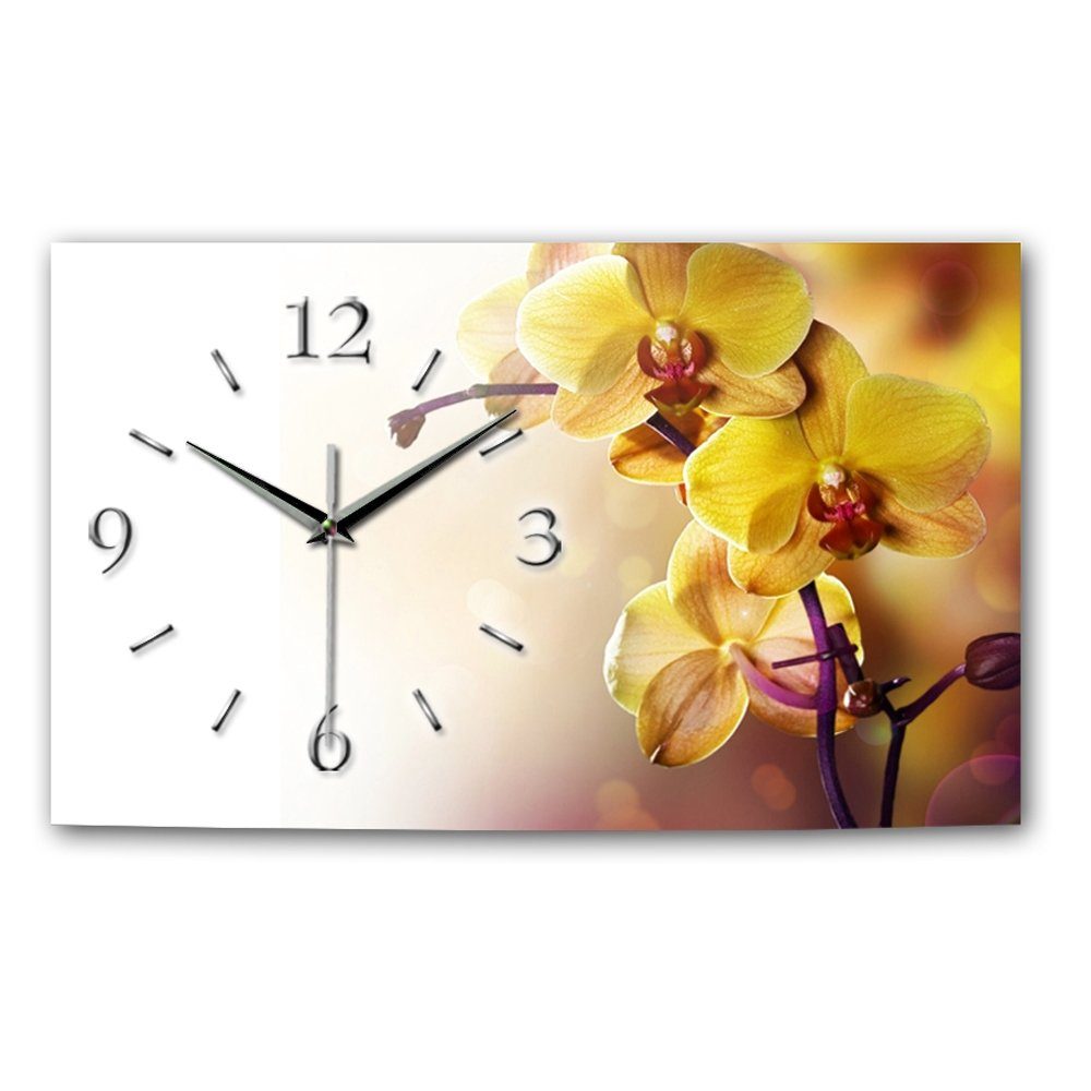 Kreative Feder Funkwanduhr 3D Design-Wanduhr „Orchidee“ aus gebürstetem Aluminium (ohne Ticken; flüsterleises Funkuhrwerk; außergewöhnlich, modern)