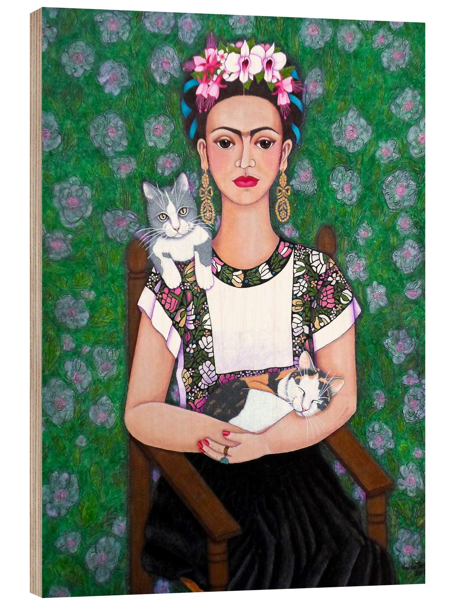 Wandbild Frida Kahlo Katzenliebhaberin